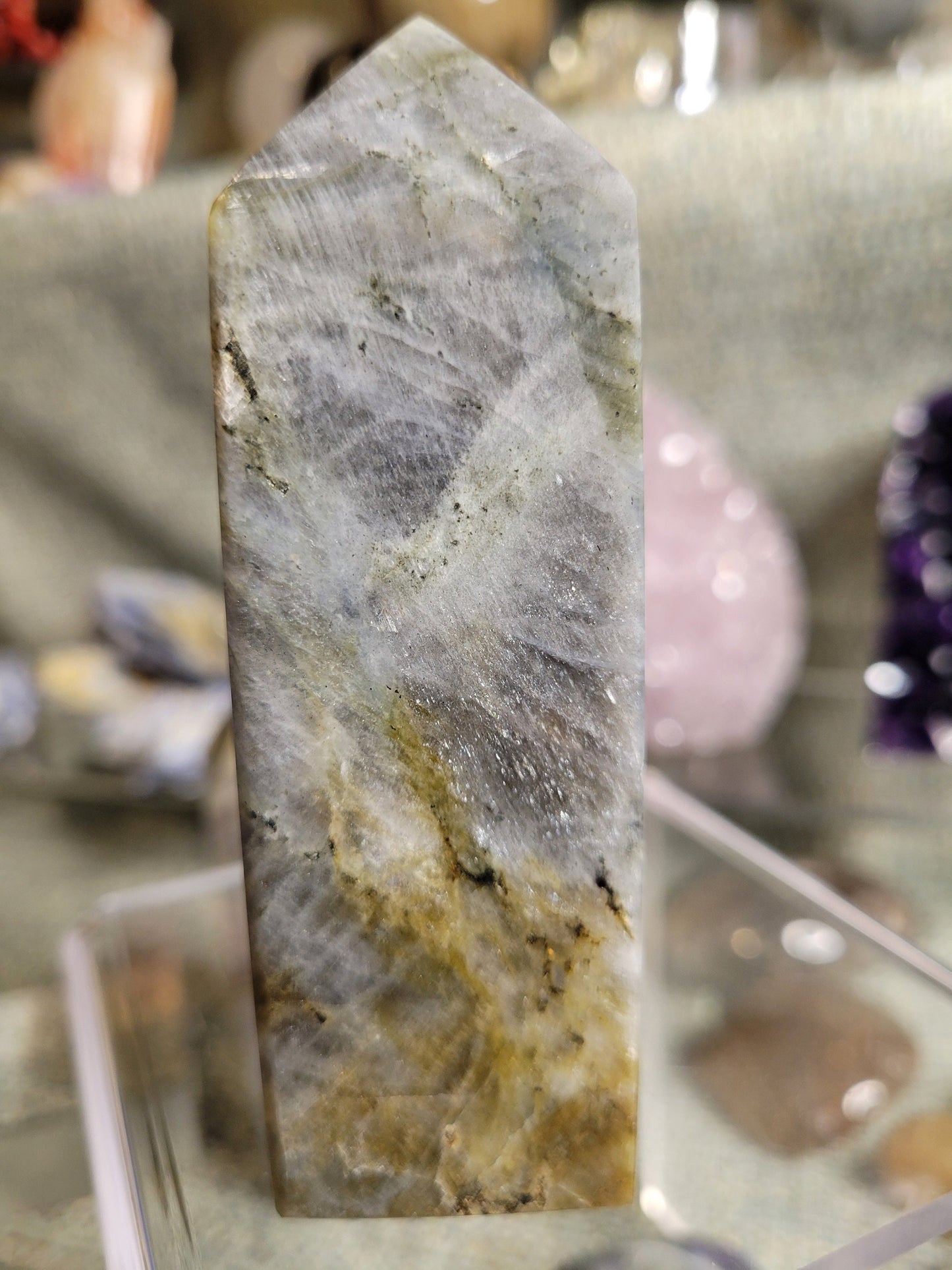 Gorgeous Purple & Pink Flash Labradorite Tower from Madagascar | Meditation Tool | Third Eye Chakra | Rainbow Flash | Crystal Collector Gift