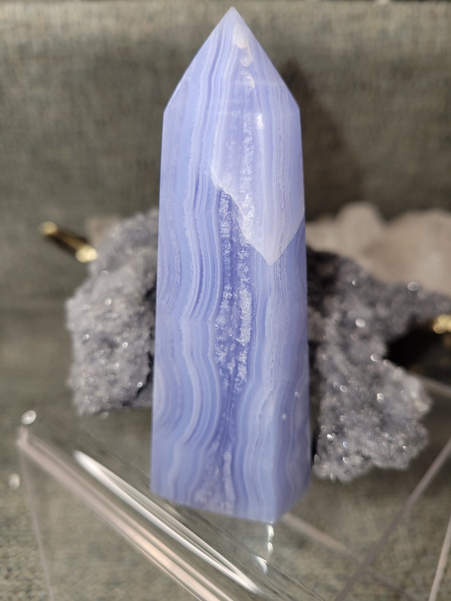 Beautiful Blue Lace Agate Tower | Gorgeous Banding | Chalcedony Crystal Collector | Home Decor |Throat Chakra| Meditation Tool| From Namibia