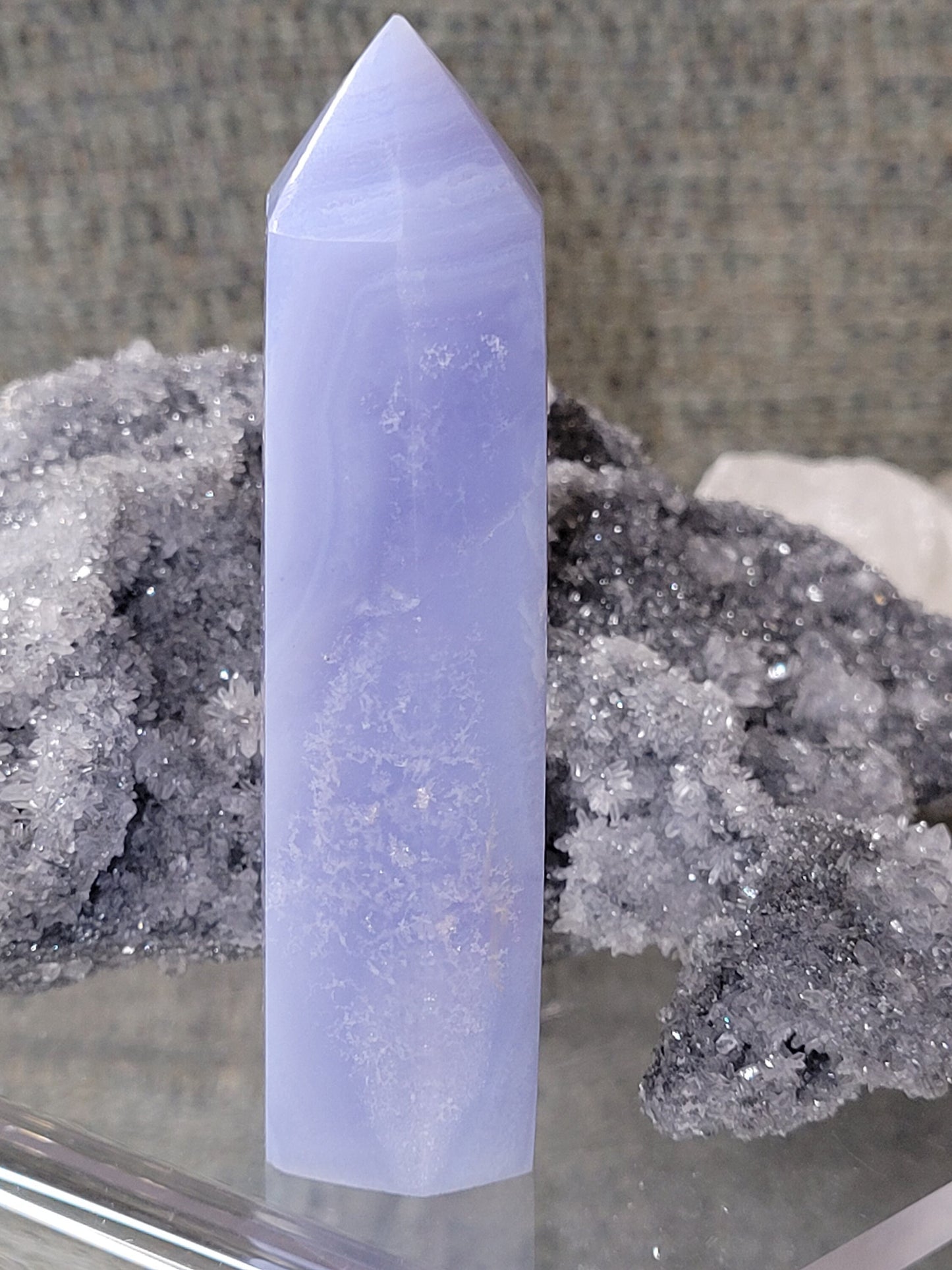 Beautiful Rare Blue Lace Agate Obelisk - Tower with beautiful banding.