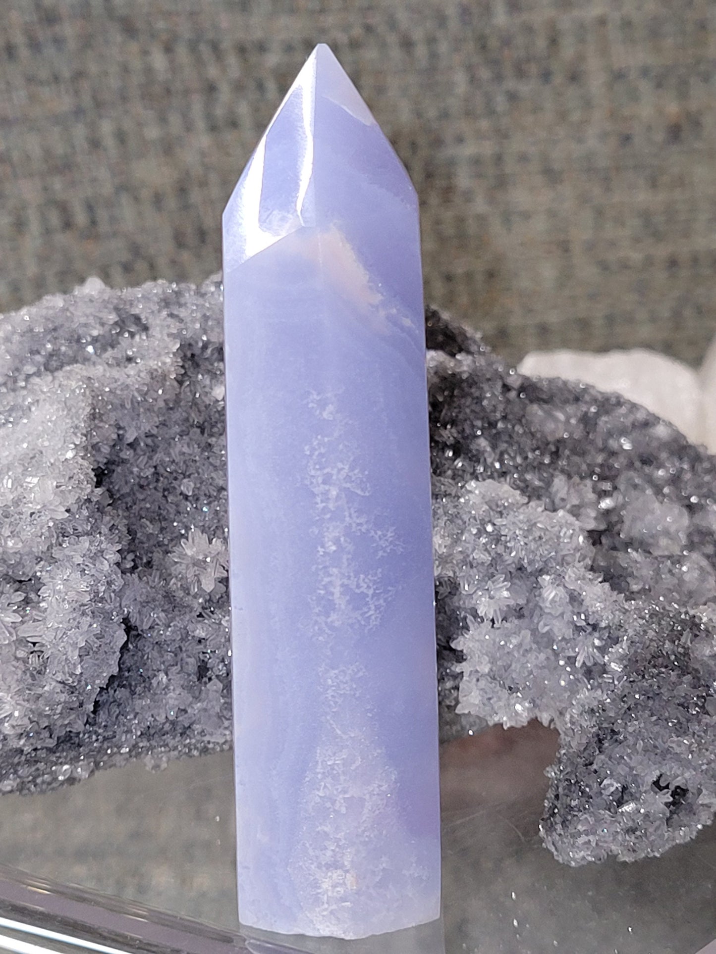 Beautiful Rare Blue Lace Agate Obelisk - Tower with beautiful banding.