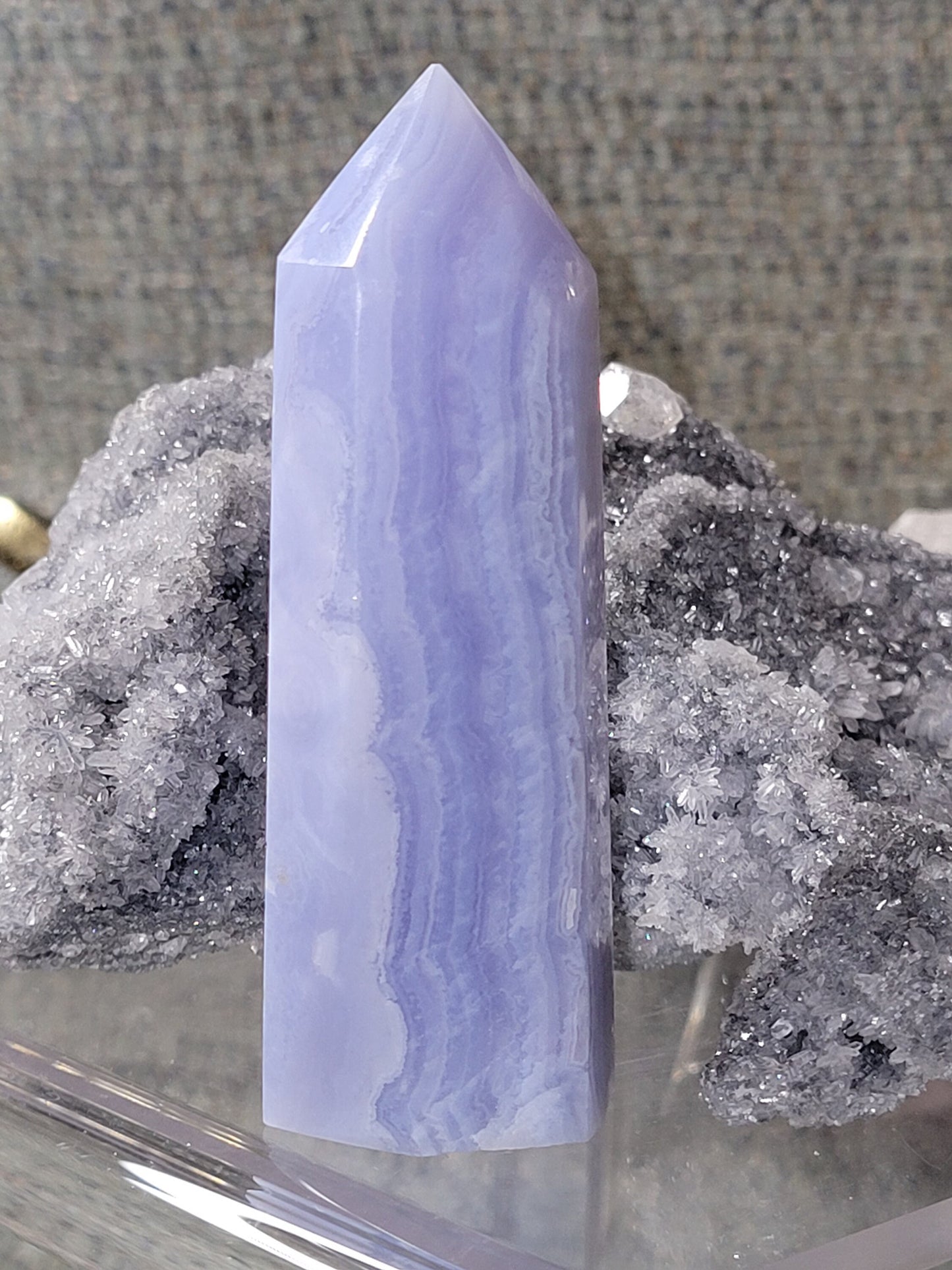 Beautiful Rare Blue Lace Agate Obelisk - Tower with beautiful banding.