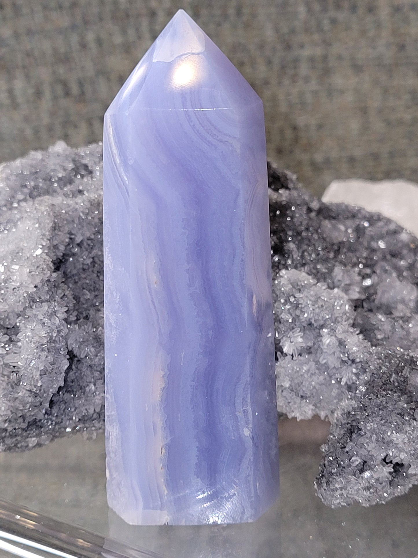 Beautiful Rare Blue Lace Agate Obelisk - Tower with beautiful banding.