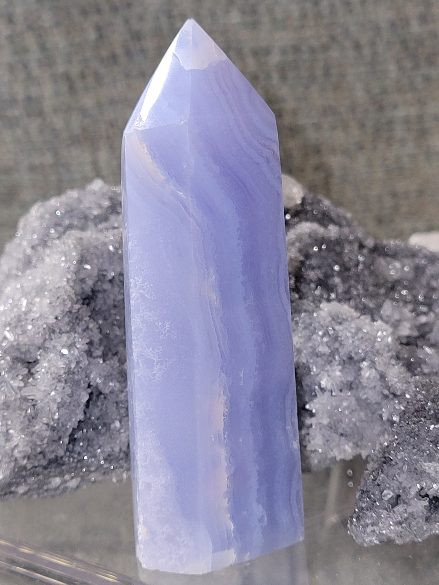 Beautiful Rare Blue Lace Agate Obelisk - Tower with beautiful banding.