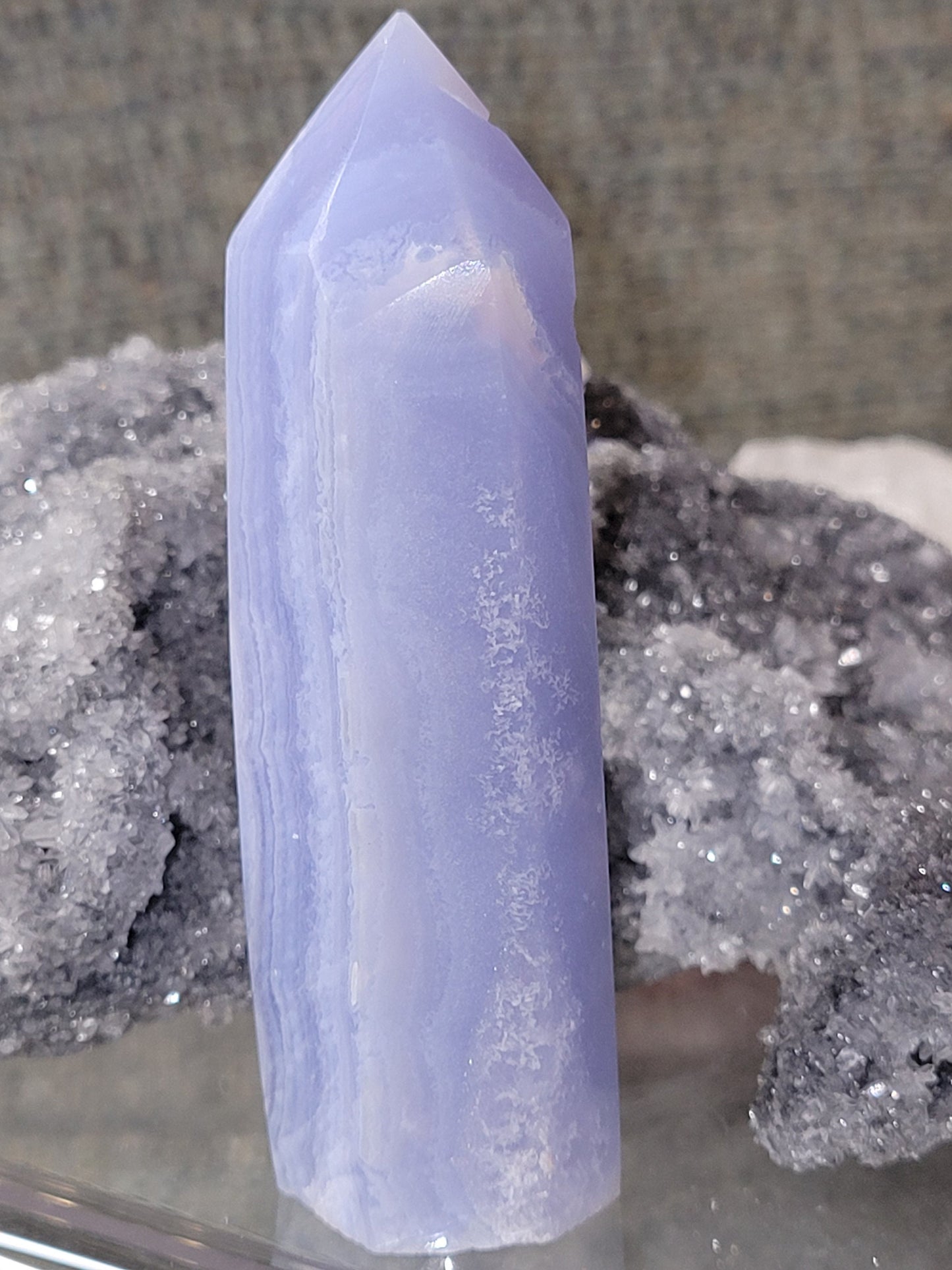 Beautiful Rare Blue Lace Agate Obelisk - Tower with beautiful banding.