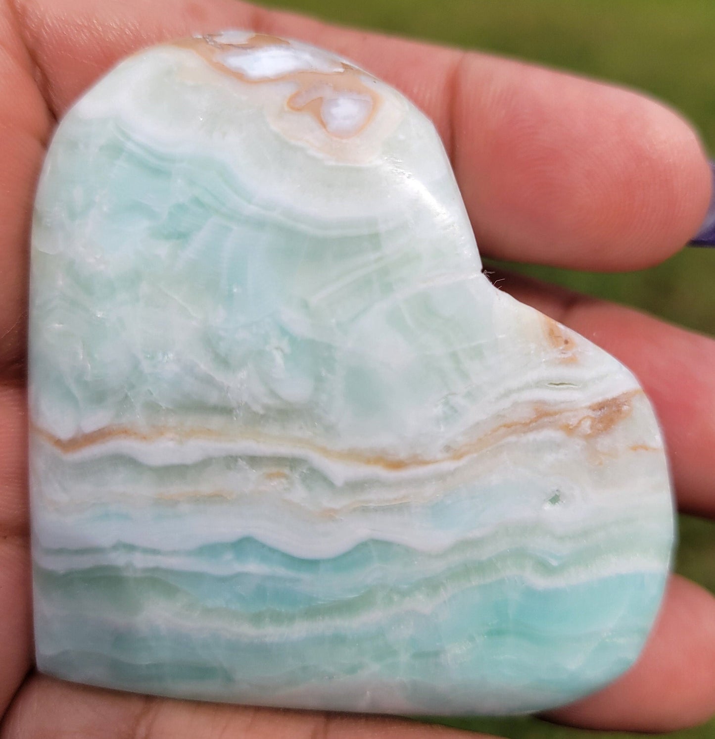 Beautiful Caribbean Calcite Heart Carving | Crystal Collector | Vibrant Beachy Colors with Clam Energy |Birthday or Valentines Day Love Gift