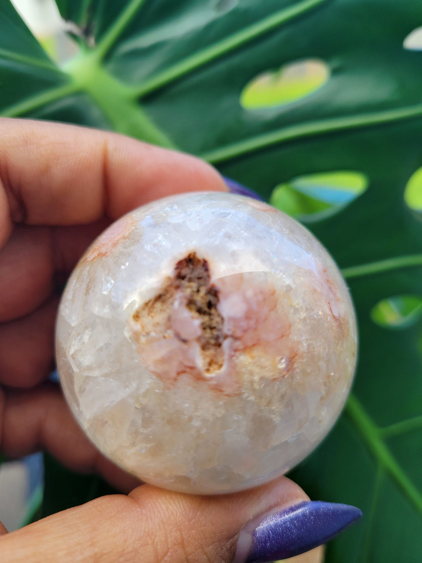 51mm Druze Quartz with Flower Agate Sphere - Golden Healer - Crystal Collector - Home Decor - Birthday - Anniversary - Love - Gift