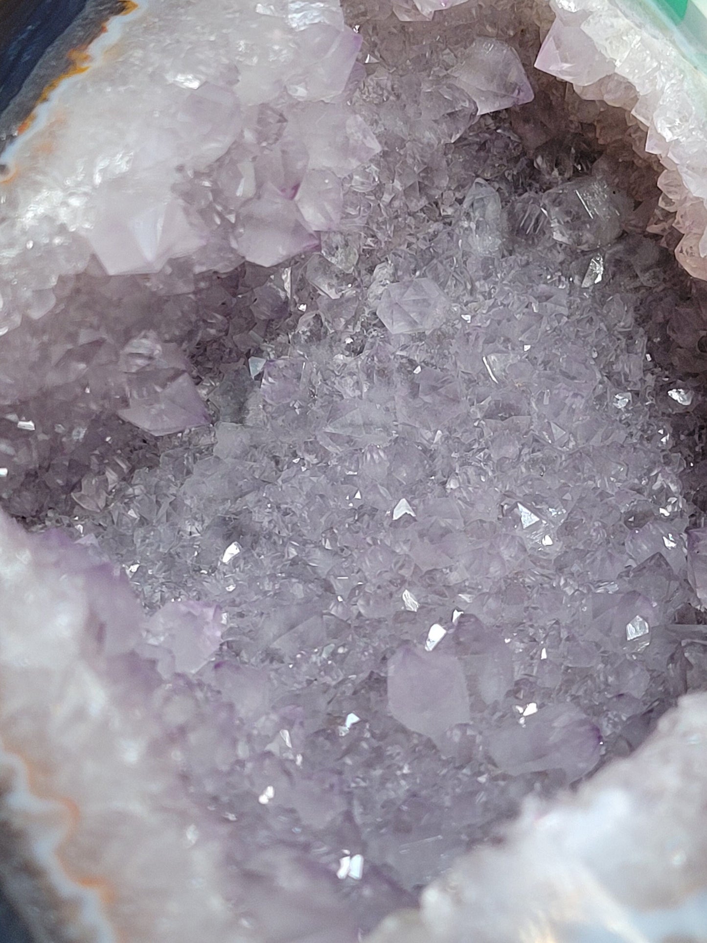 Druze Agate Geode with Stand | Black Chalcedony from Uruguay | Lilac Amethyst Crystals | Home Decor | Crystal Collector | Gift ideas | 4lbs