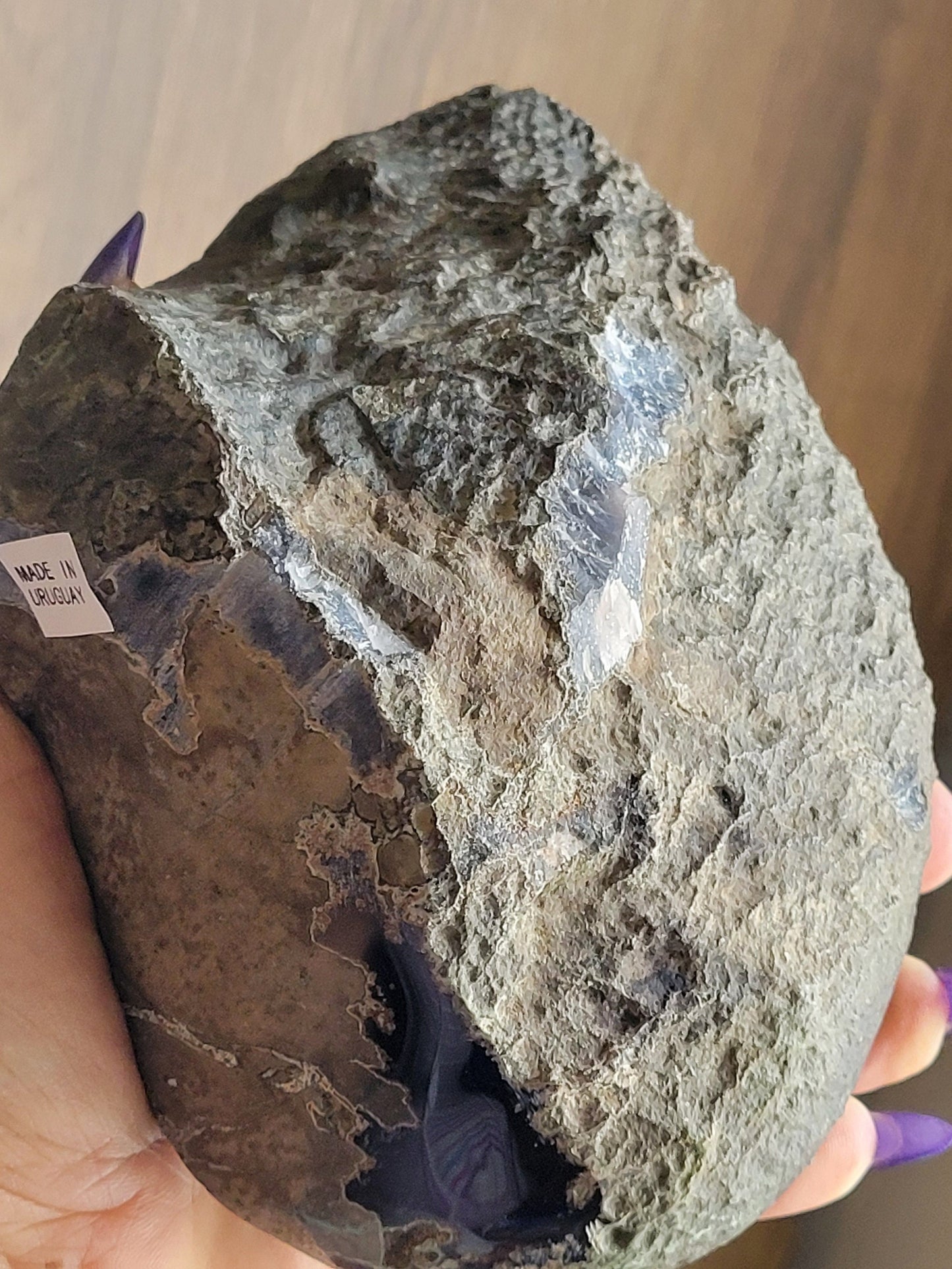 Druze Agate Geode with Stand | Black Chalcedony from Uruguay | Lilac Amethyst Crystals | Home Decor | Crystal Collector | Gift ideas | 4lbs