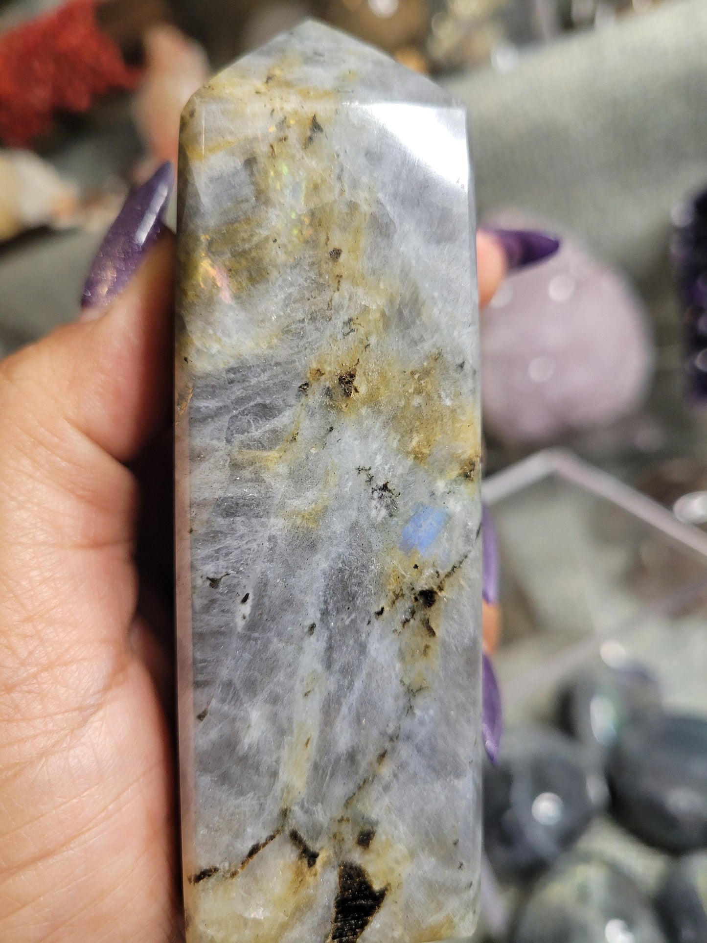 Gorgeous Purple & Pink Flash Labradorite Tower from Madagascar | Meditation Tool | Third Eye Chakra | Rainbow Flash | Crystal Collector Gift