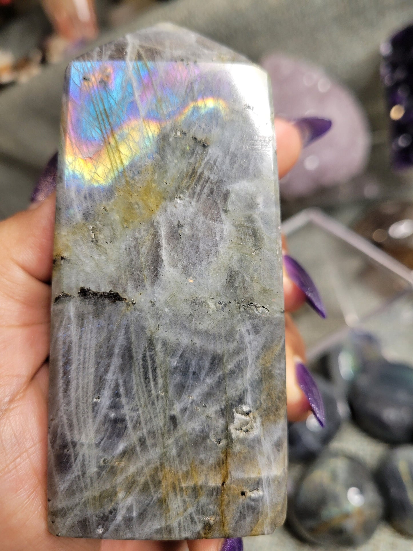 Gorgeous Purple & Pink Flash Labradorite Tower from Madagascar | Meditation Tool | Third Eye Chakra | Rainbow Flash | Crystal Collector Gift
