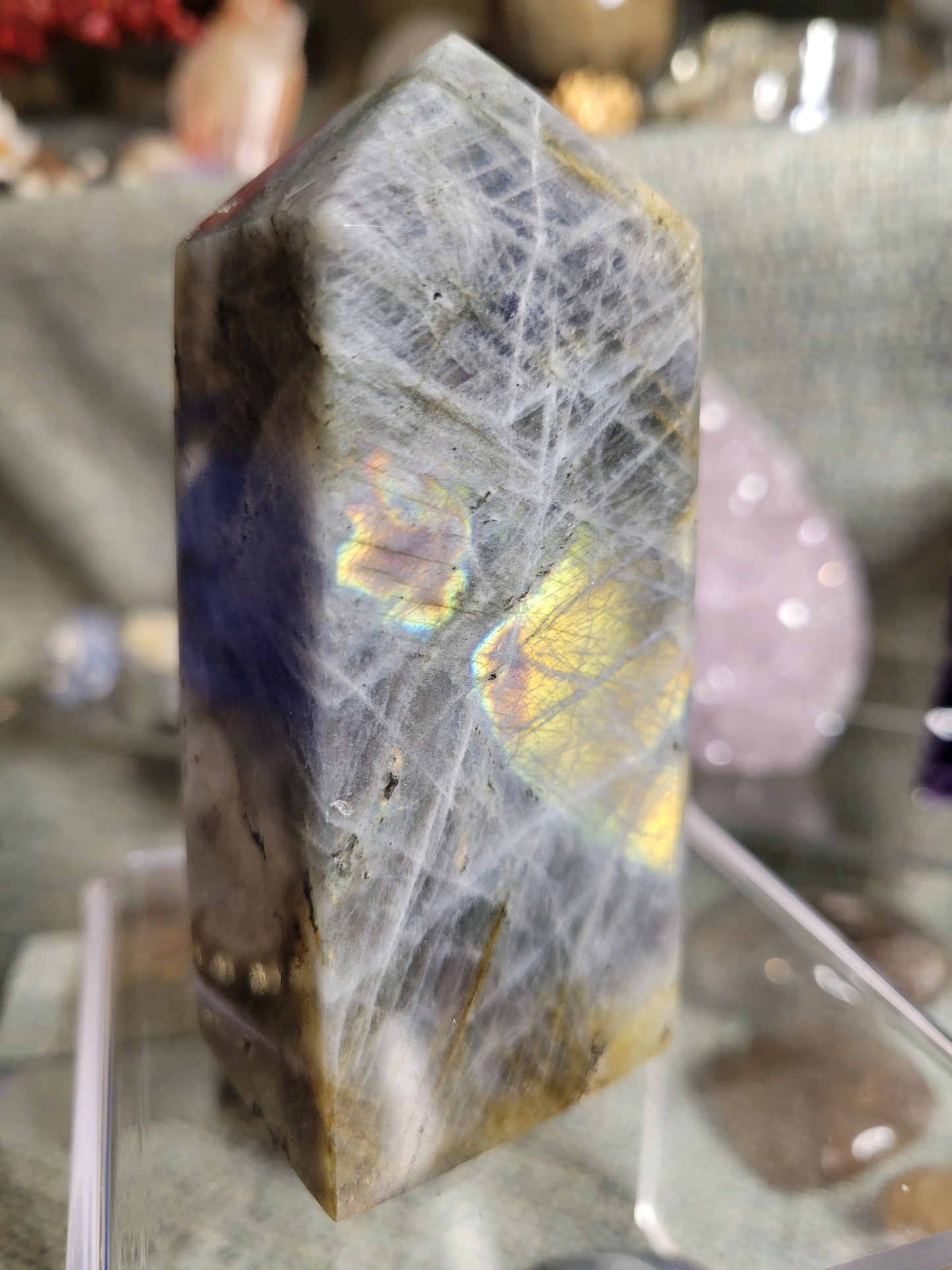 Gorgeous Purple & Pink Flash Labradorite Tower from Madagascar | Meditation Tool | Third Eye Chakra | Rainbow Flash | Crystal Collector Gift