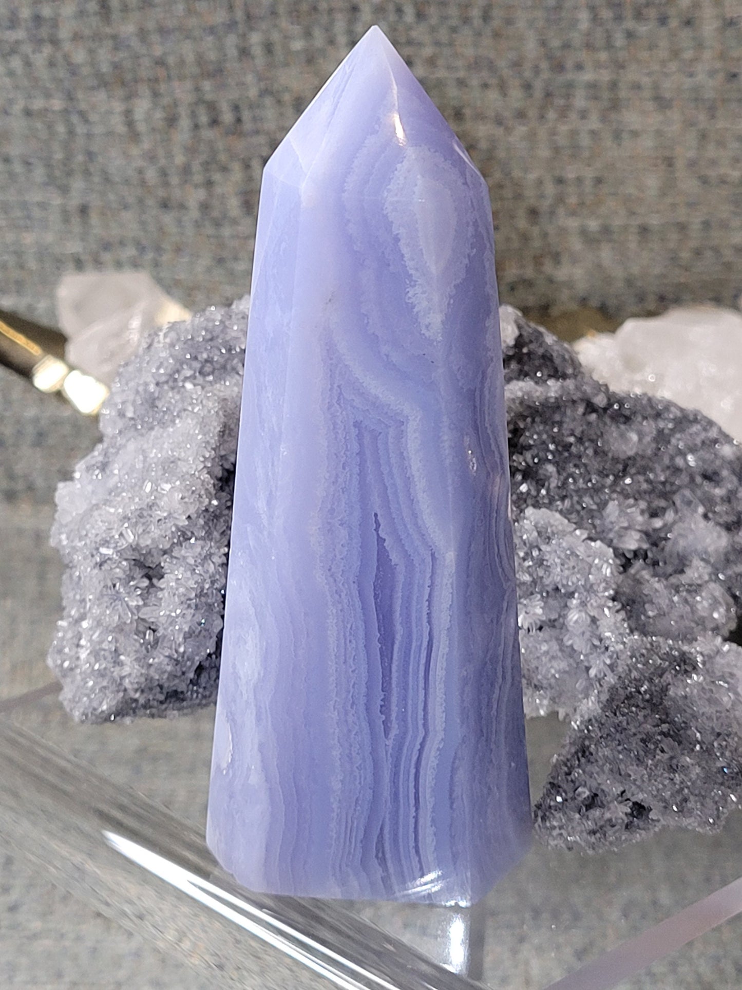 Beautiful Blue Lace Agate Tower | Gorgeous Banding | Chalcedony Crystal Collector | Home Decor |Throat Chakra| Meditation Tool| From Namibia