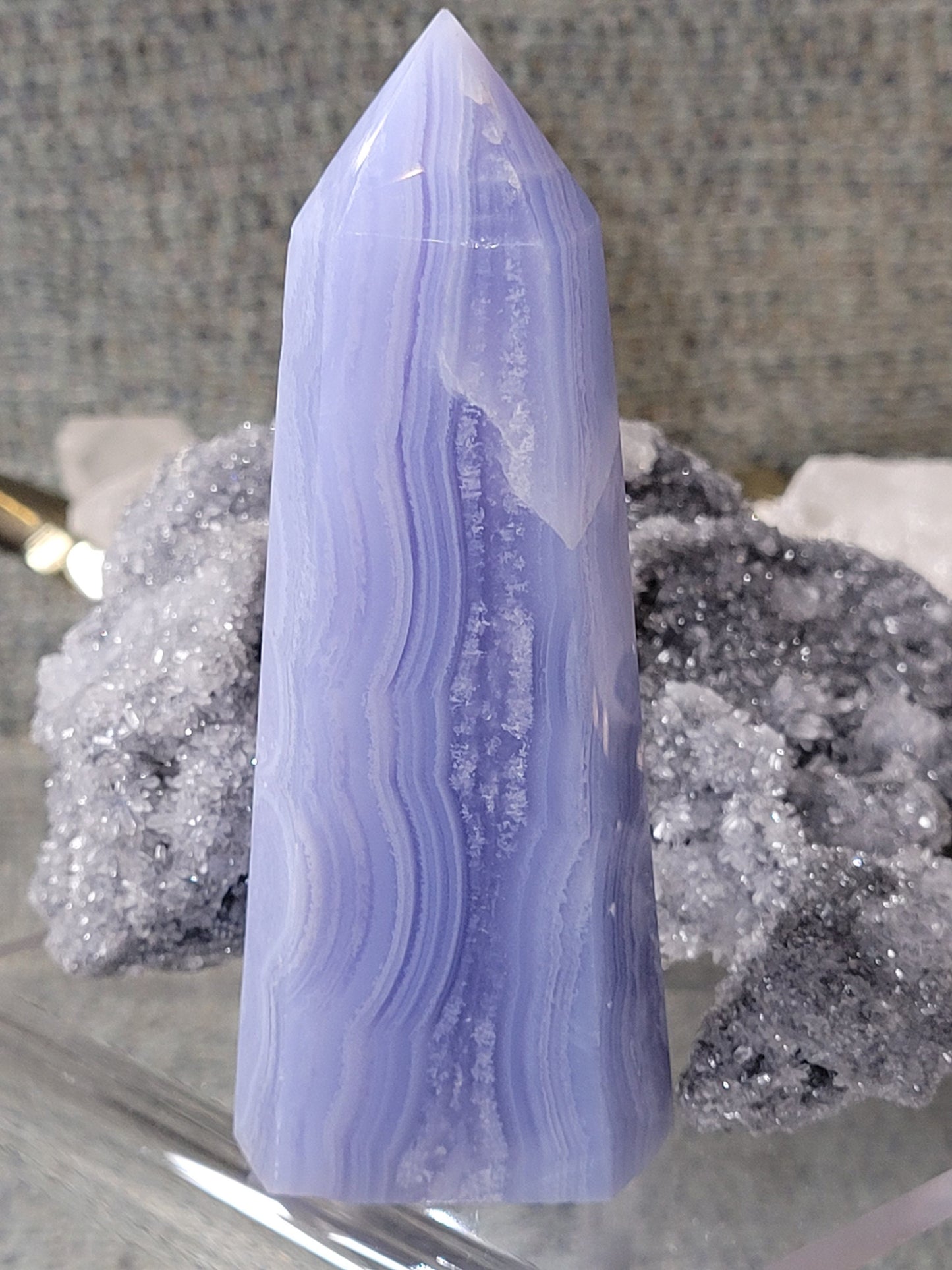 Beautiful Blue Lace Agate Tower | Gorgeous Banding | Chalcedony Crystal Collector | Home Decor |Throat Chakra| Meditation Tool| From Namibia