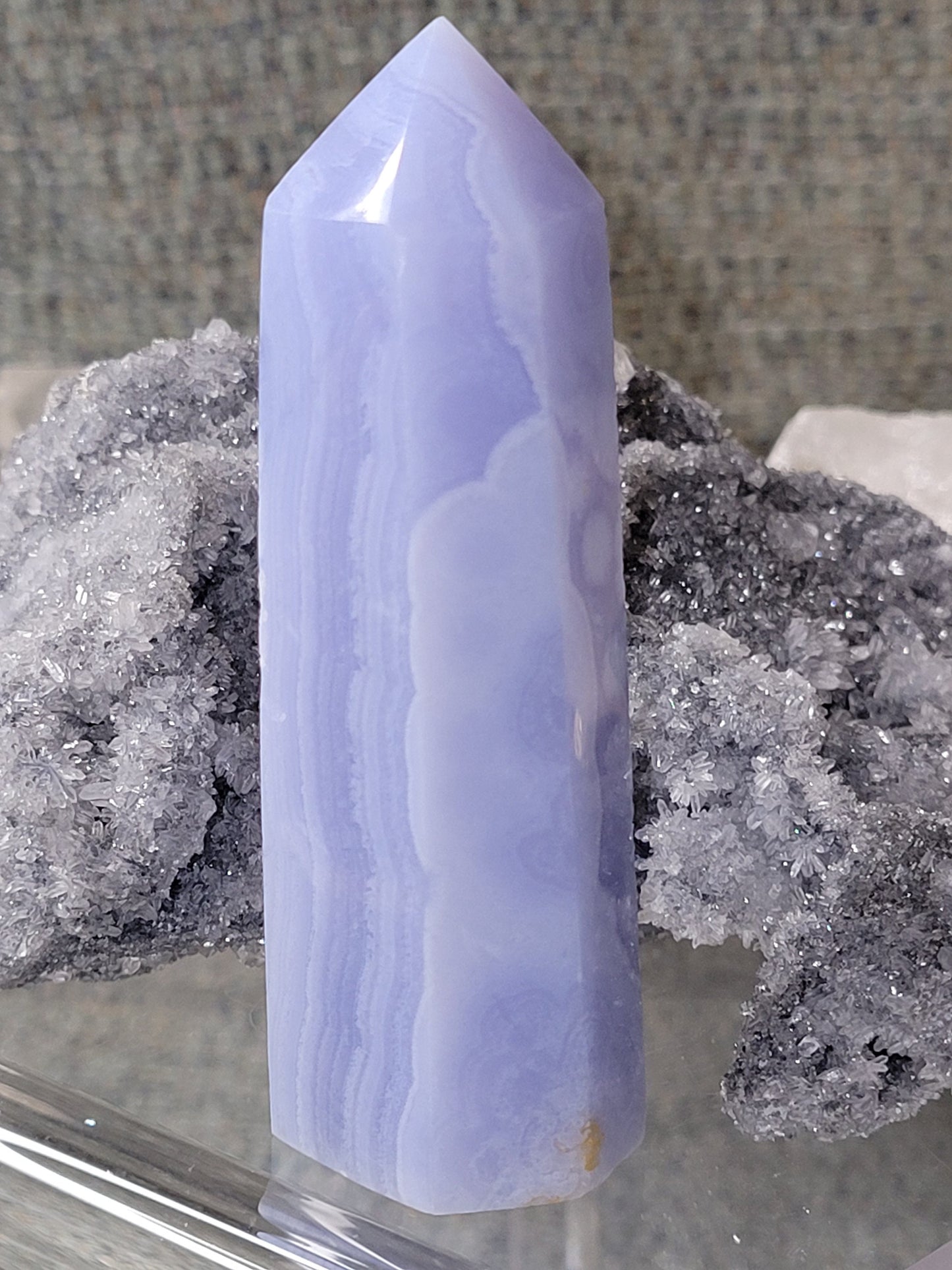 Beautiful Rare Blue Lace Agate Obelisk - Tower with beautiful banding.