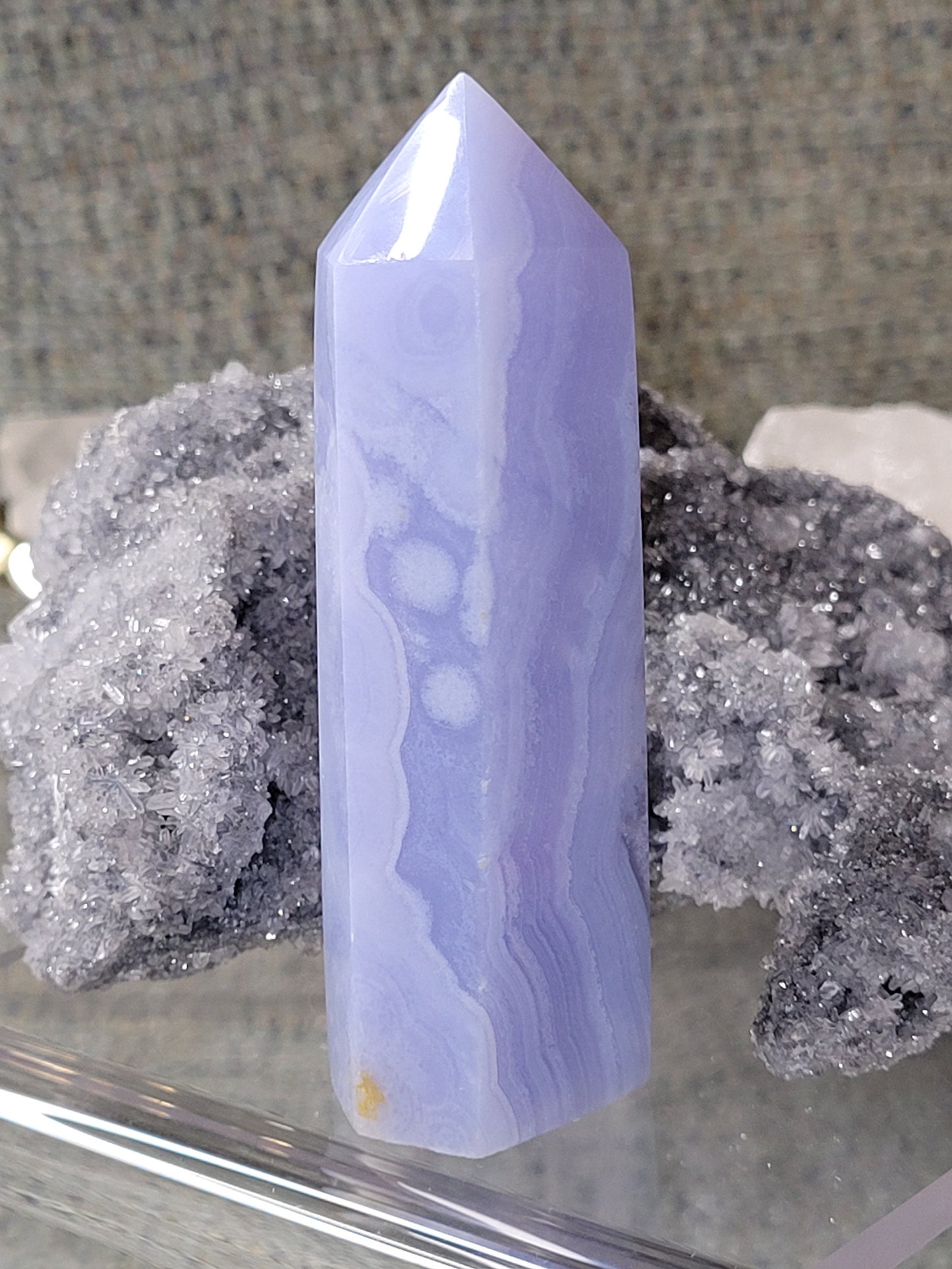 Beautiful Rare Blue Lace Agate Obelisk - Tower with beautiful banding.
