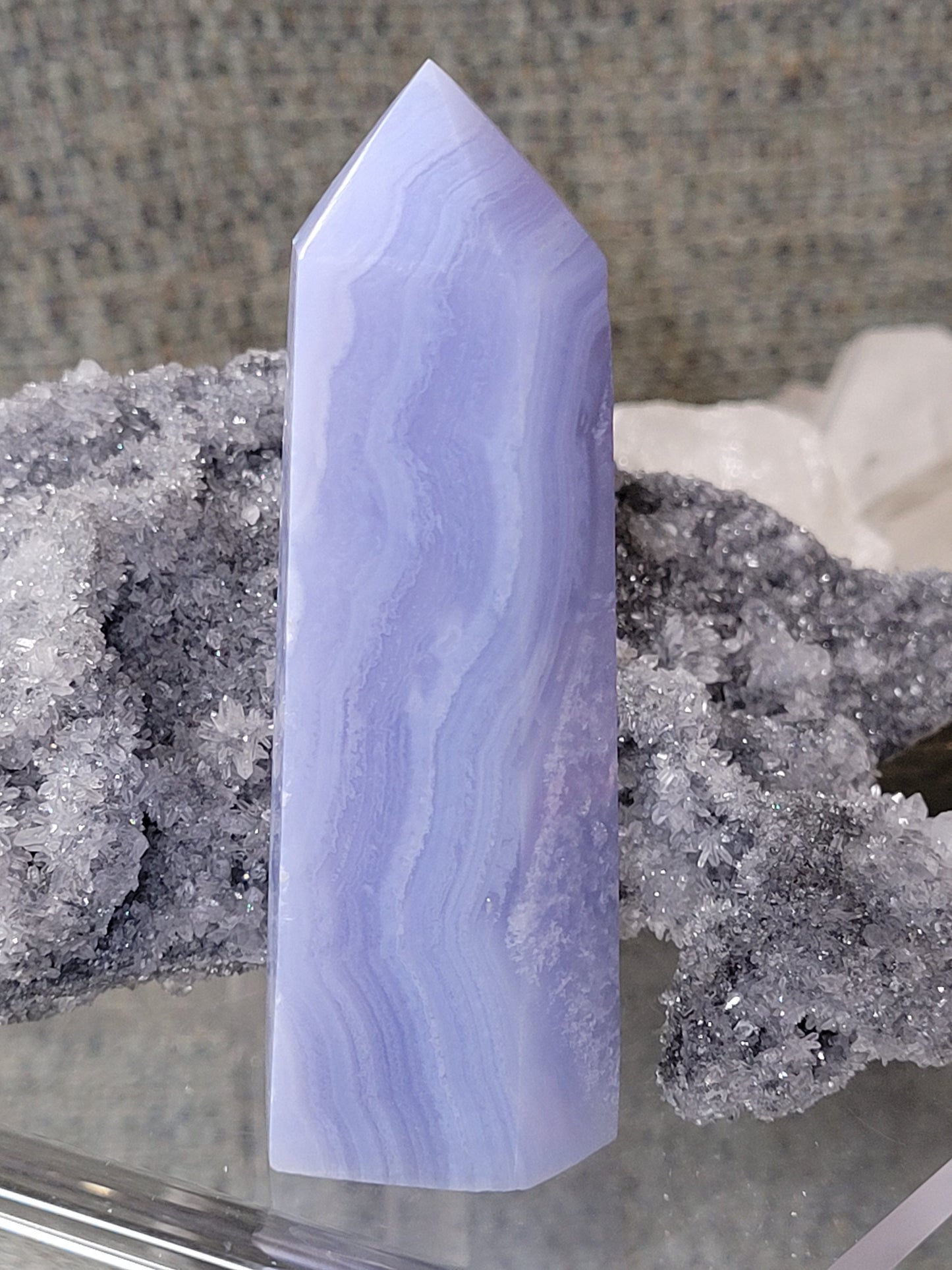 Beautiful Rare Blue Lace Agate Obelisk - Tower with beautiful banding.