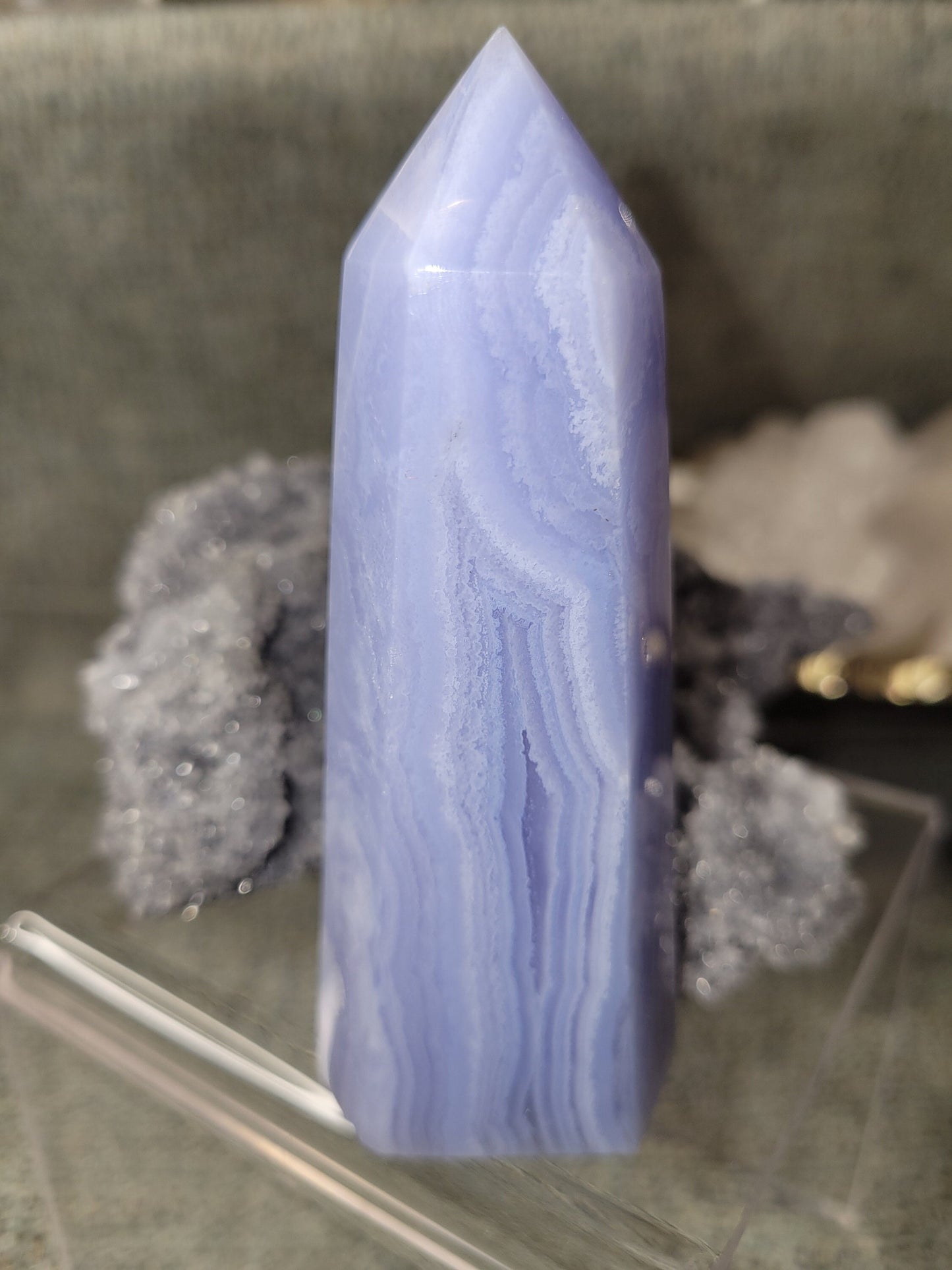Beautiful Blue Lace Agate Tower | Gorgeous Banding | Chalcedony Crystal Collector | Home Decor |Throat Chakra| Meditation Tool| From Namibia