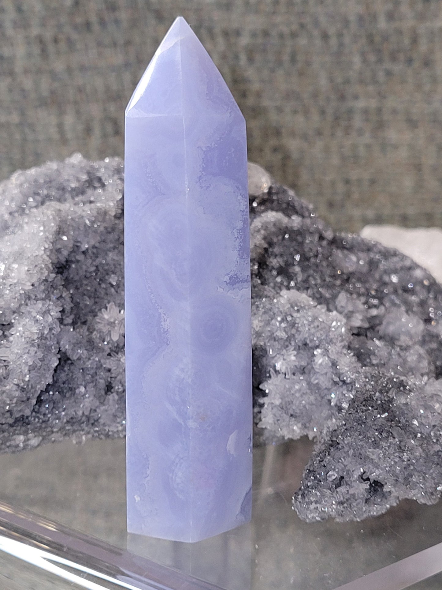 Beautiful Rare Blue Lace Agate Obelisk - Tower with beautiful banding.