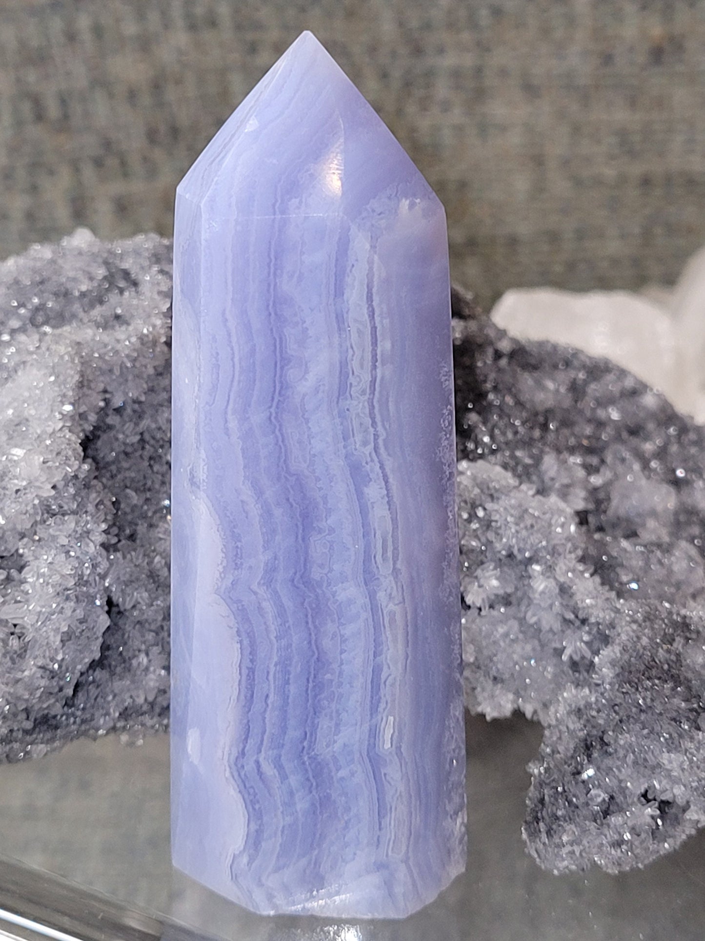 Beautiful Rare Blue Lace Agate Obelisk - Tower with beautiful banding.