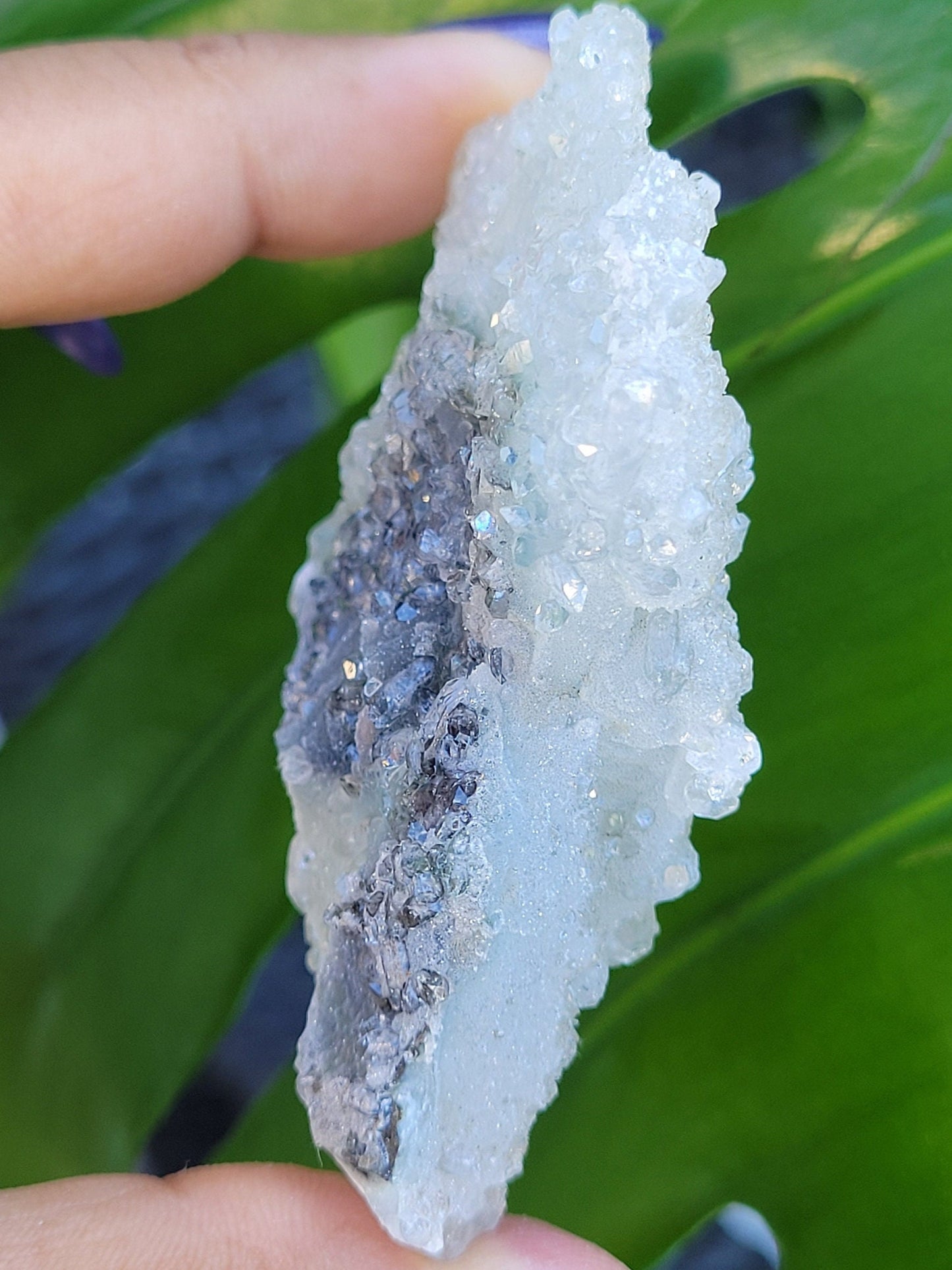 Gorgeous HQ Diamond Apophyllite on Blue Chalcedony - India - Crystal Specimen - Crystal Collector - Home Decor - Gift