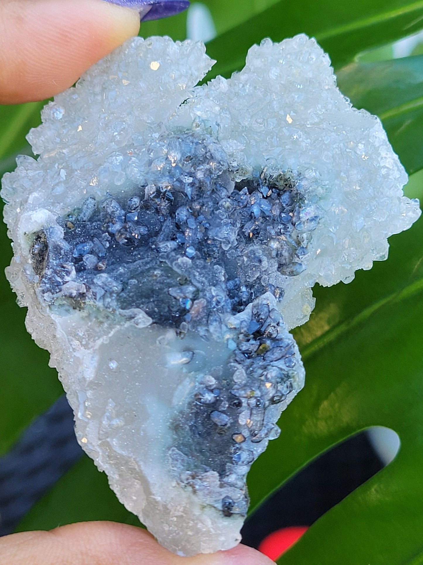 Gorgeous HQ Diamond Apophyllite on Blue Chalcedony - India - Crystal Specimen - Crystal Collector - Home Decor - Gift