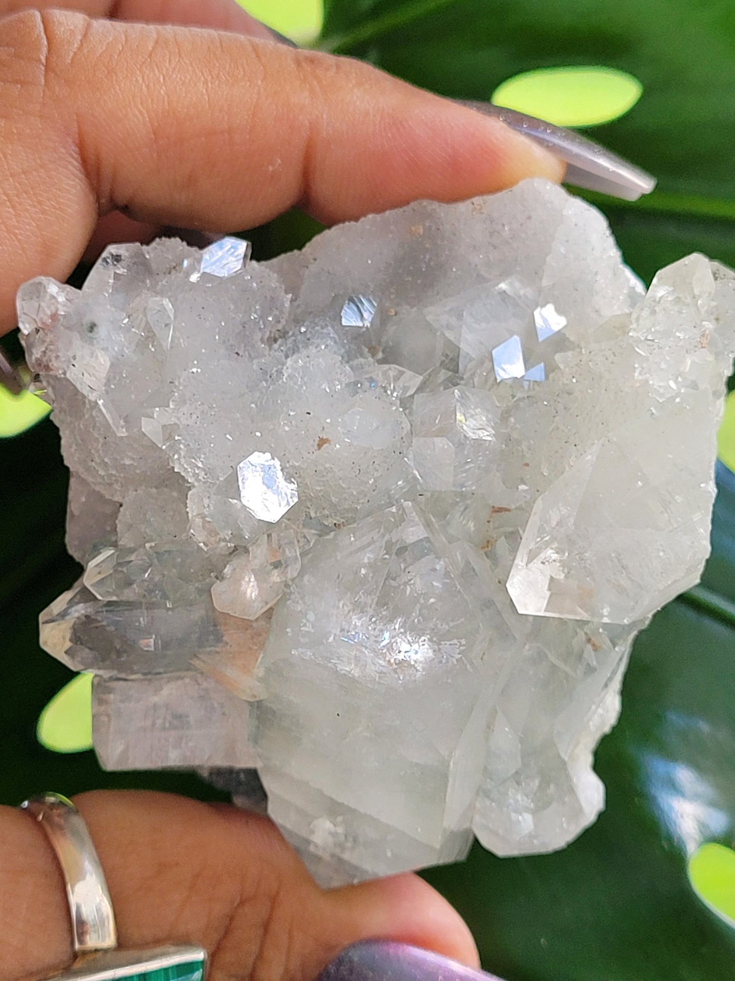 Gorgeous HQ Diamond Apophyllite with Peach Stilbite on Blue Chalcedony - India - Crystal Specimen - Crystal Collector - Home Decor - Gift