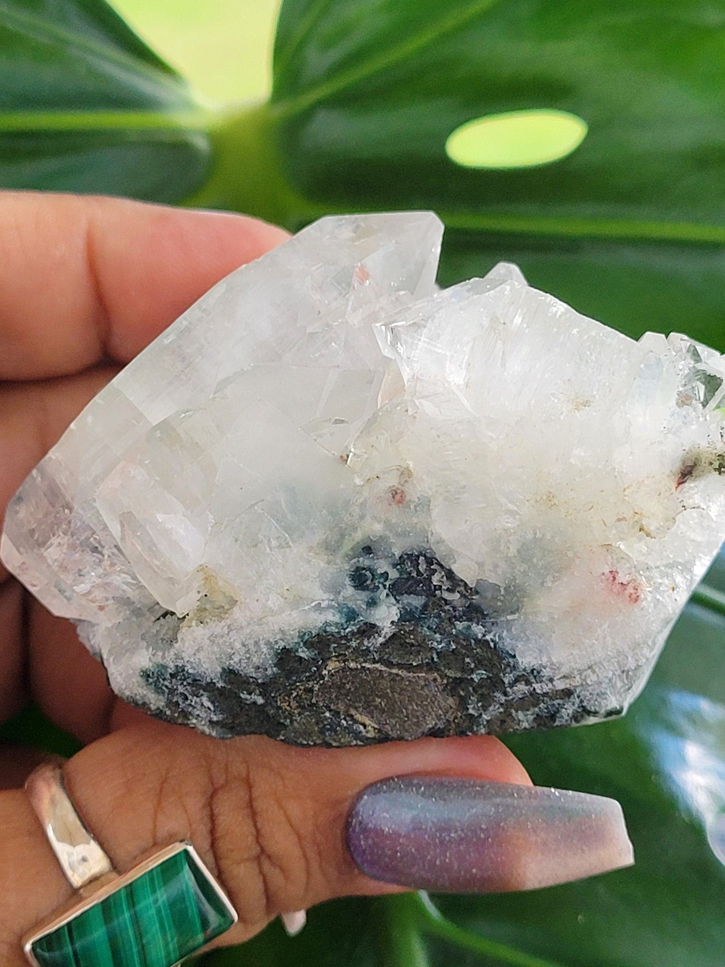 Gorgeous HQ Diamond Apophyllite with Peach Stilbite on Blue Chalcedony - India - Crystal Specimen - Crystal Collector - Home Decor - Gift