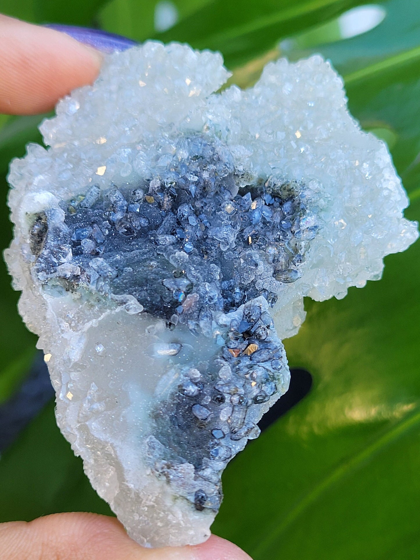 Gorgeous HQ Diamond Apophyllite on Blue Chalcedony - India - Crystal Specimen - Crystal Collector - Home Decor - Gift