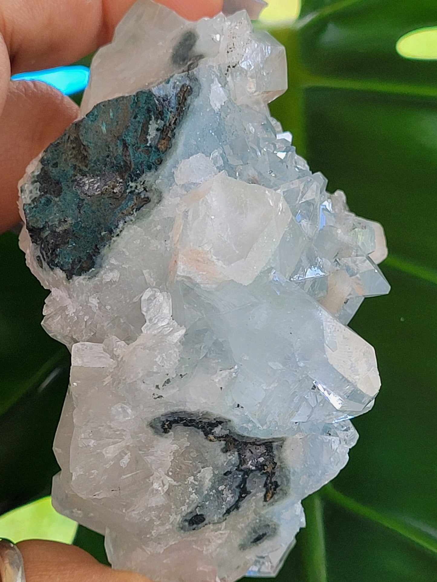 Gorgeous HQ Diamond Apophyllite with Peach Stilbite on Blue Chalcedony - India - Crystal Dbl Sided- Crystal Collector - Home Decor - Gift -