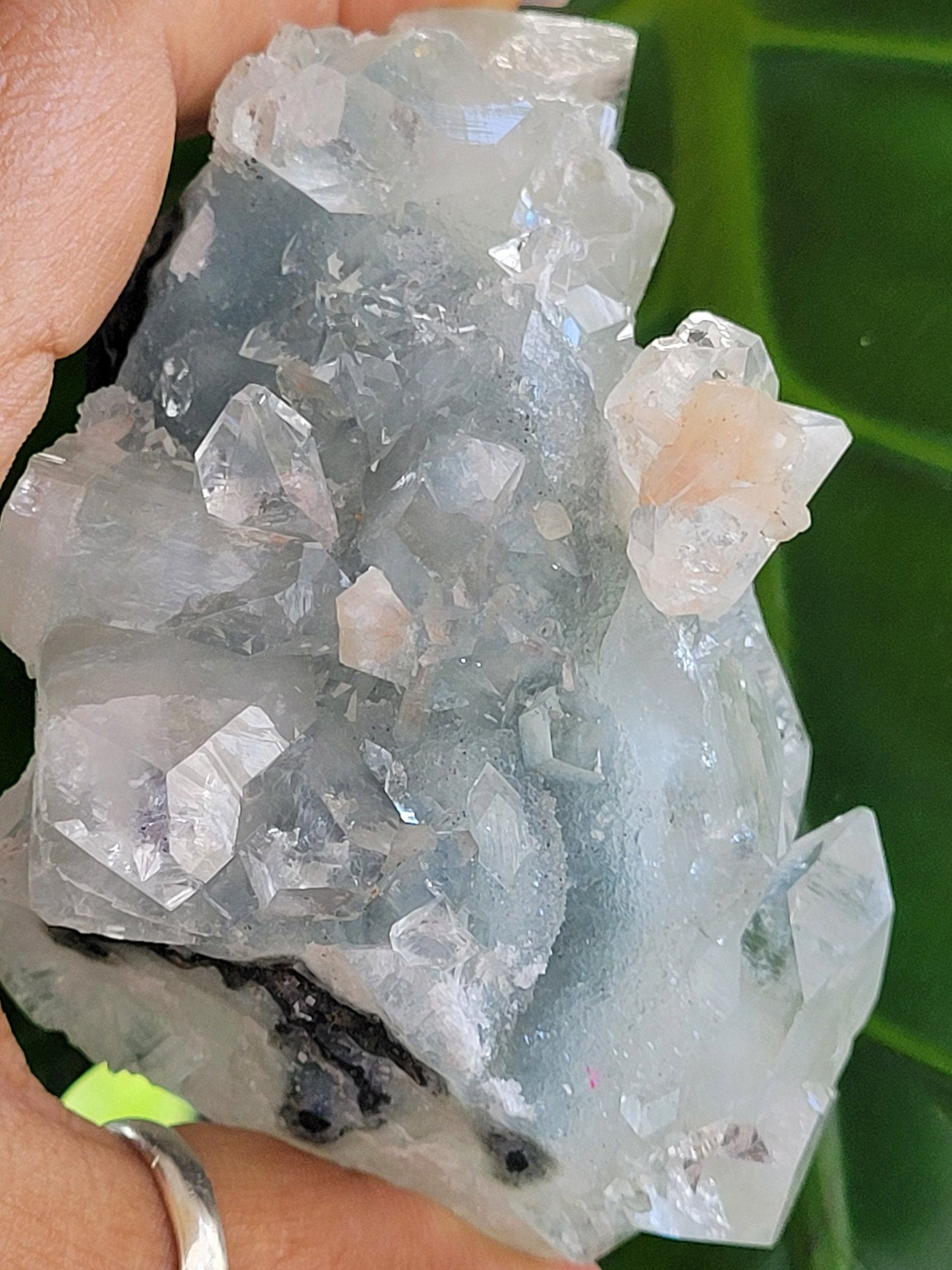 Gorgeous HQ Diamond Apophyllite with Peach Stilbite on Blue Chalcedony - India - Crystal Dbl Sided- Crystal Collector - Home Decor - Gift -