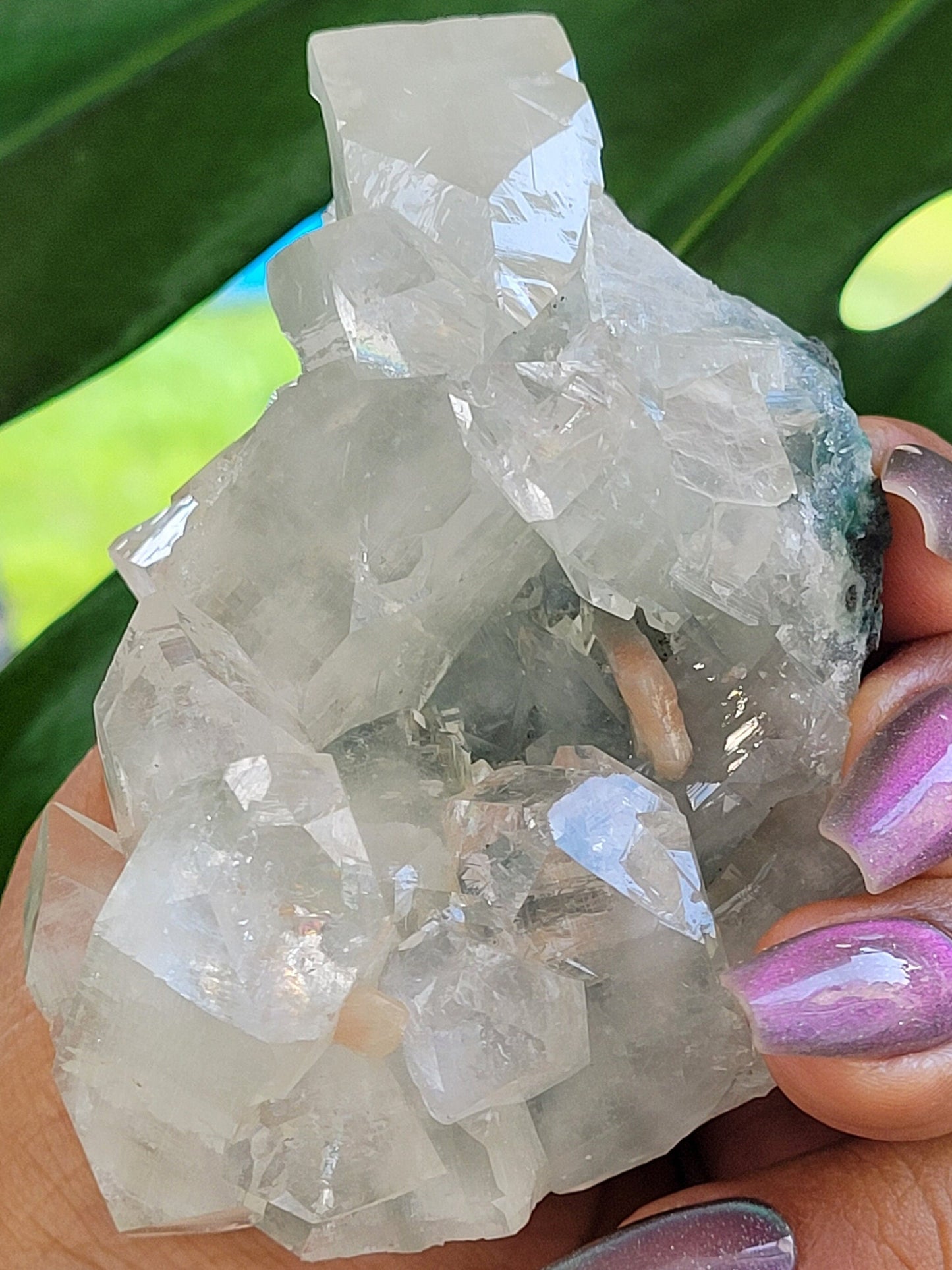 Gorgeous HQ Diamond Apophyllite with Peach Stilbite on Blue Chalcedony - India - Crystal Dbl Sided- Crystal Collector - Home Decor - Gift -