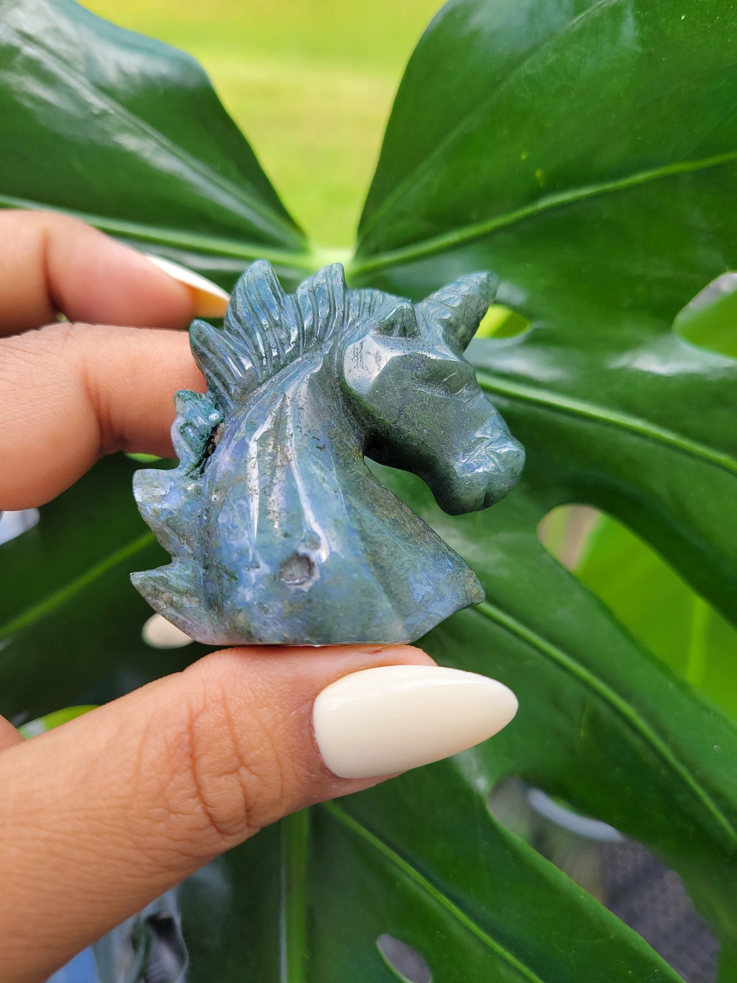 Moss Agate Unicorn Crystal Carving - Crystal Collector - Master Carver - Gift - Luxury Home Decor