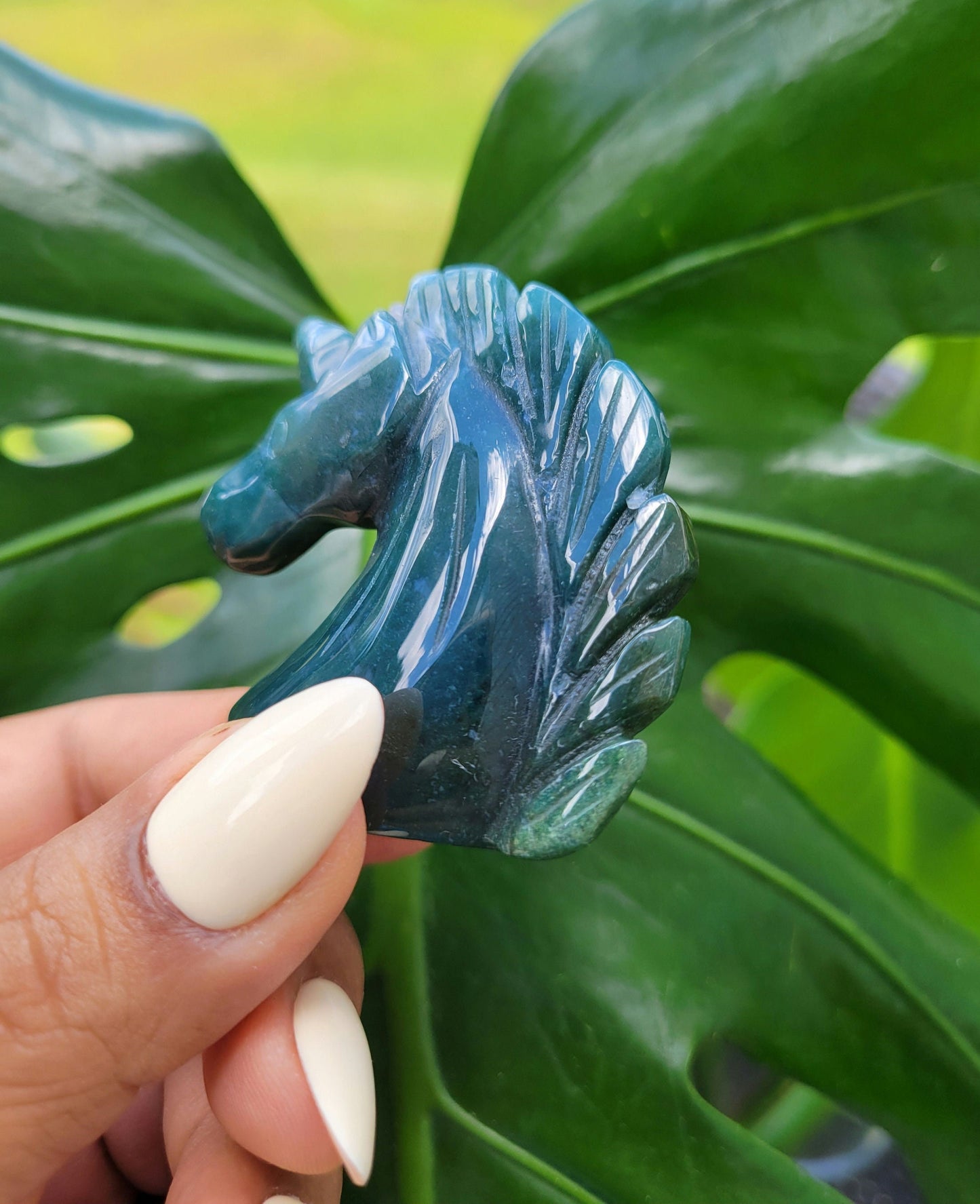 Moss Agate Unicorn Crystal Carving - Crystal Collector - Master Carver - Gift - Luxury Home Decor