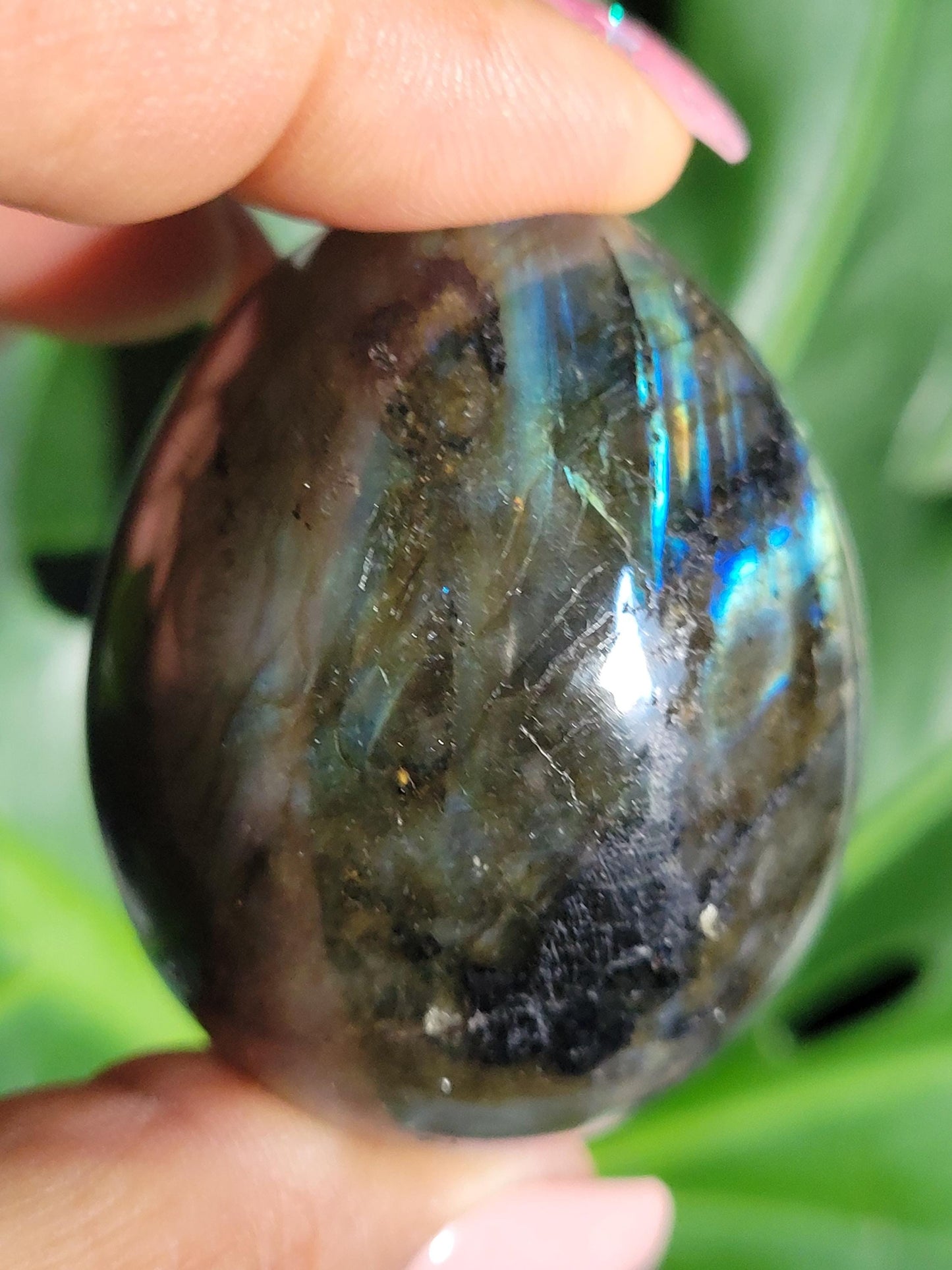 Flashy Labradorite Egg with Black Tourmaline from Madagascar-Birthday Anniversary Christmas Gift Ideas-Crystal Love Healing Energy