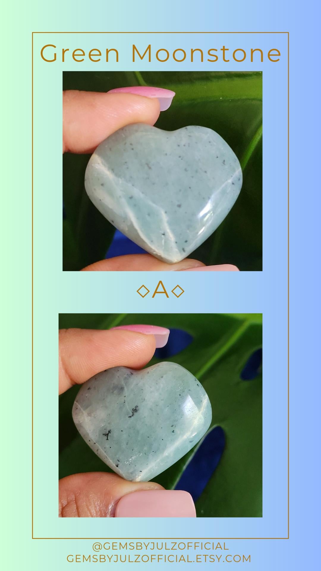 Moonstone Hearts | Your Pick | Birthday Anniversary Valentines Day Love Gift Ideas | Home Decor | Crystal Collector | Garnierite | Green