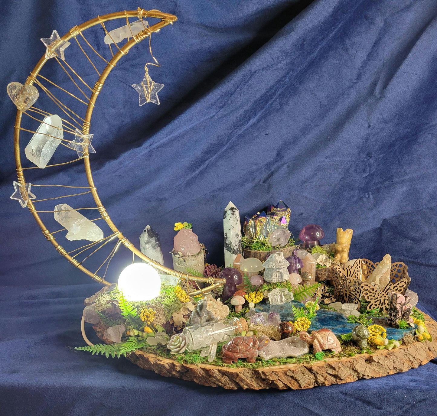 The Enchanted Forest | Lunas Fairy Village | Handmade with authentic Crystals | 3.5lbs | Arts & Crafts |Birthday Anniversary Christmas Gift