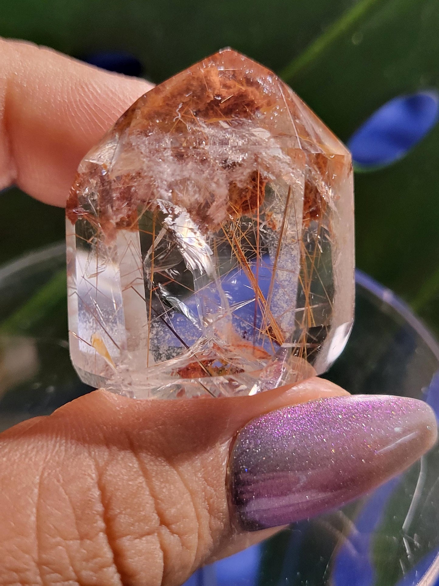 AAA Grade Stunning Clear Quartz from Brazil-Lodolite, Red & Gold Rutilated Amphibole Crystal Rare Collectors Piece-Home Decor-Gift-34 grams