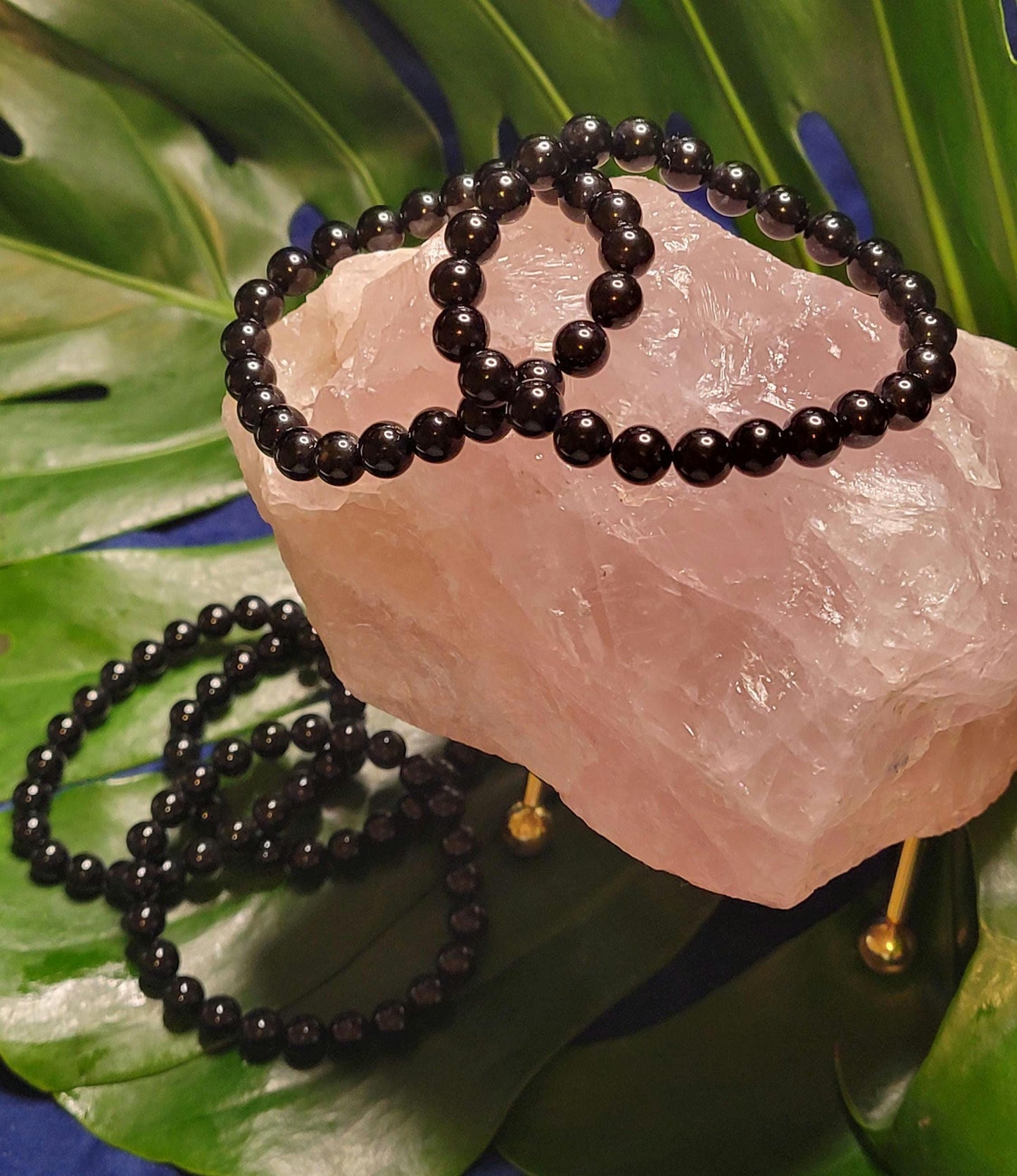 Black Onyx Crystal Beaded Bracelets - Wedding Party Anniversary Birthday Christmas Gift Ideas - 6mm