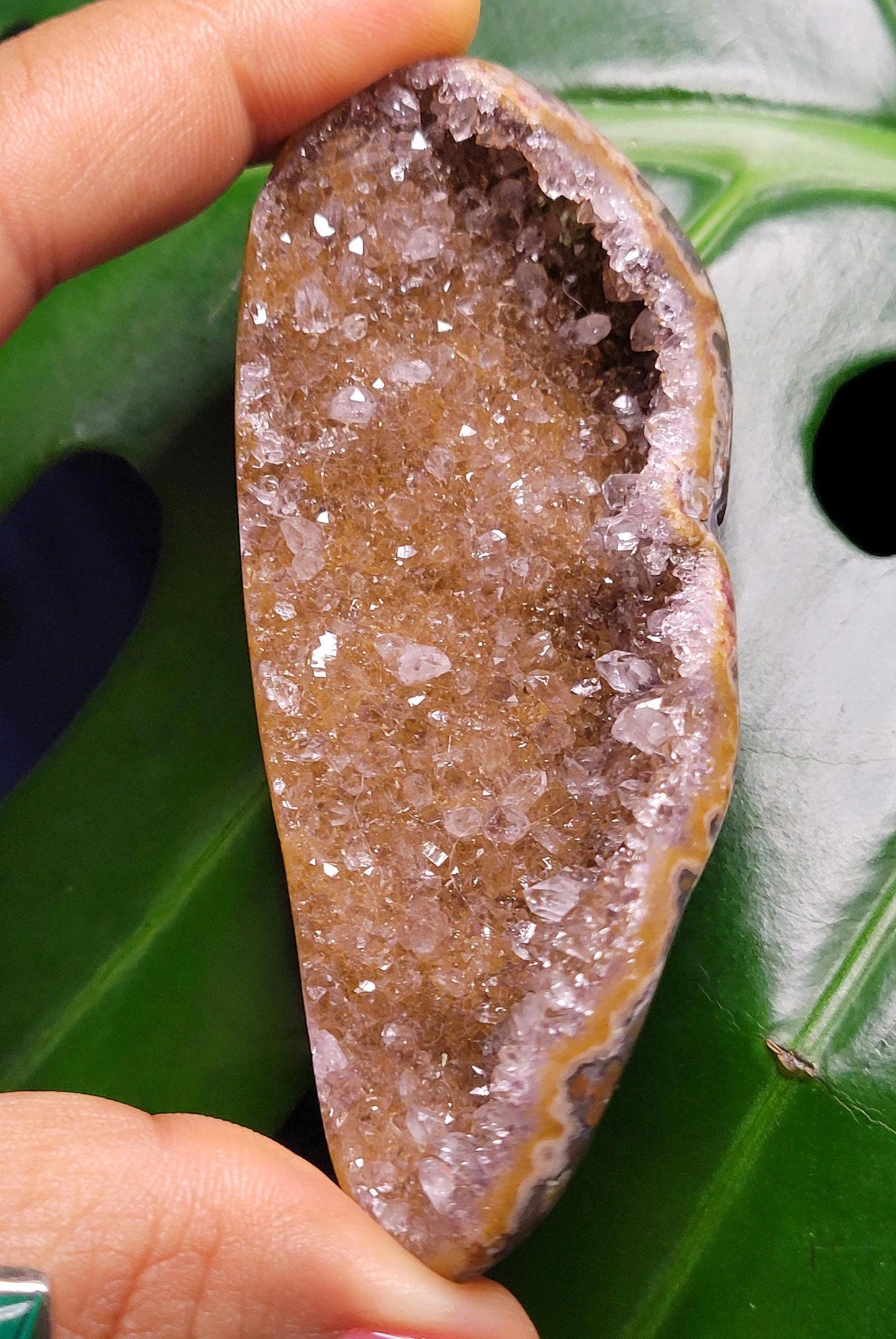 High Quality Galaxy Amethyst Shell with polished back from Uruguay - Home Decor - Crystal Collector - Gift Ideas - Gold - 55g