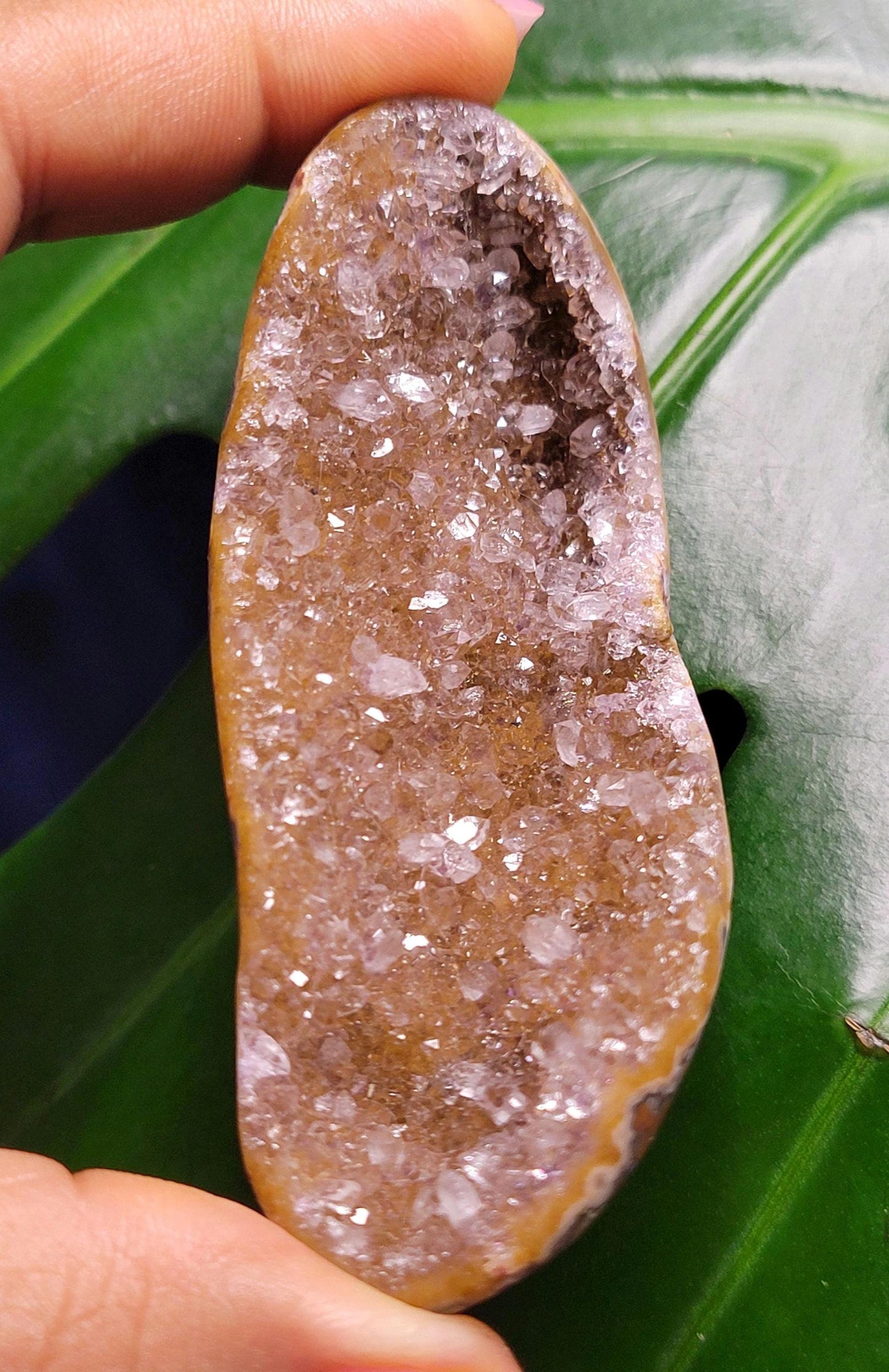 High Quality Galaxy Amethyst Shell with polished back from Uruguay - Home Decor - Crystal Collector - Gift Ideas - Gold - 55g