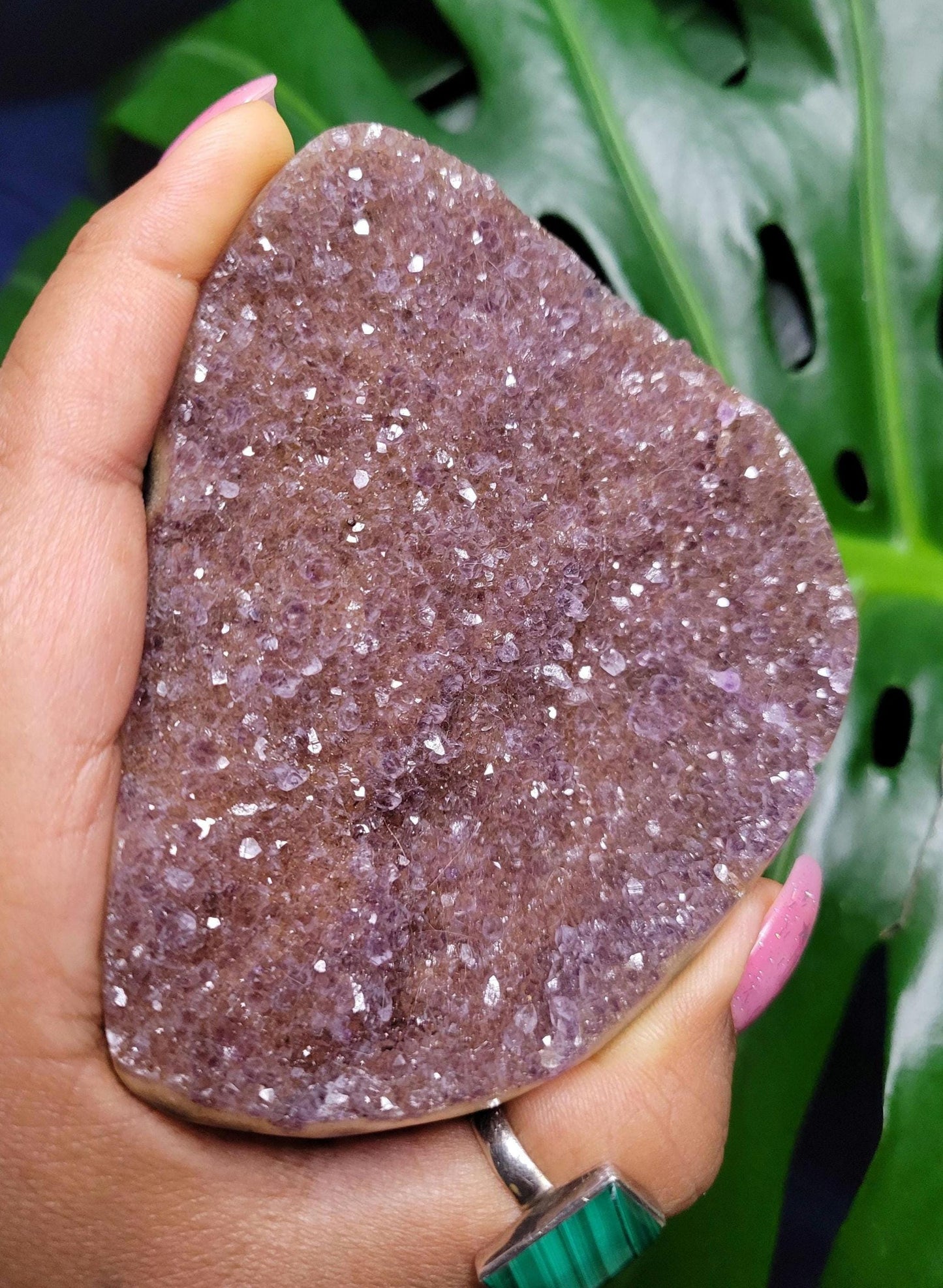 High Quality Galaxy Amethyst Shell with polished back from Uruguay - Home Decor-Crystal Collector-Gift Ideas - Red, Gold and Purple - 122g