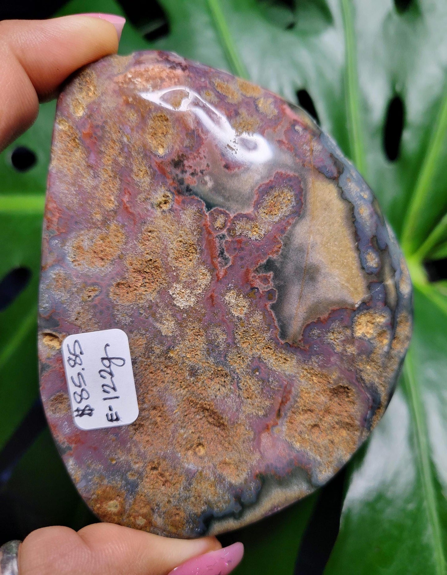 High Quality Galaxy Amethyst Shell with polished back from Uruguay - Home Decor-Crystal Collector-Gift Ideas - Red, Gold and Purple - 122g