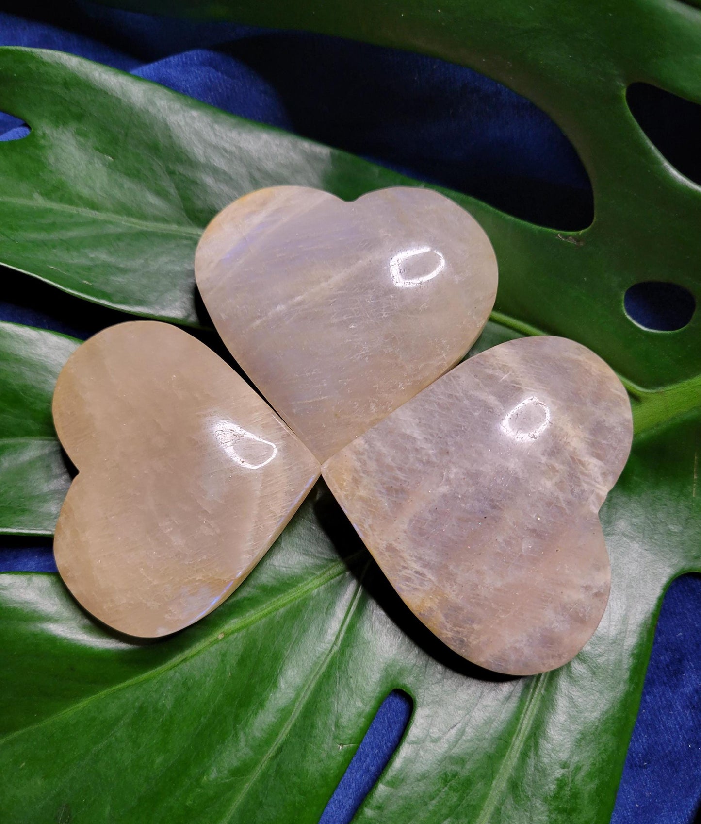 Moonstone Hearts with great Blue Flash | Your Pick | Meditation Pocket Size Crystals | Home Decor | Birthday or Valentines Day Love Gift