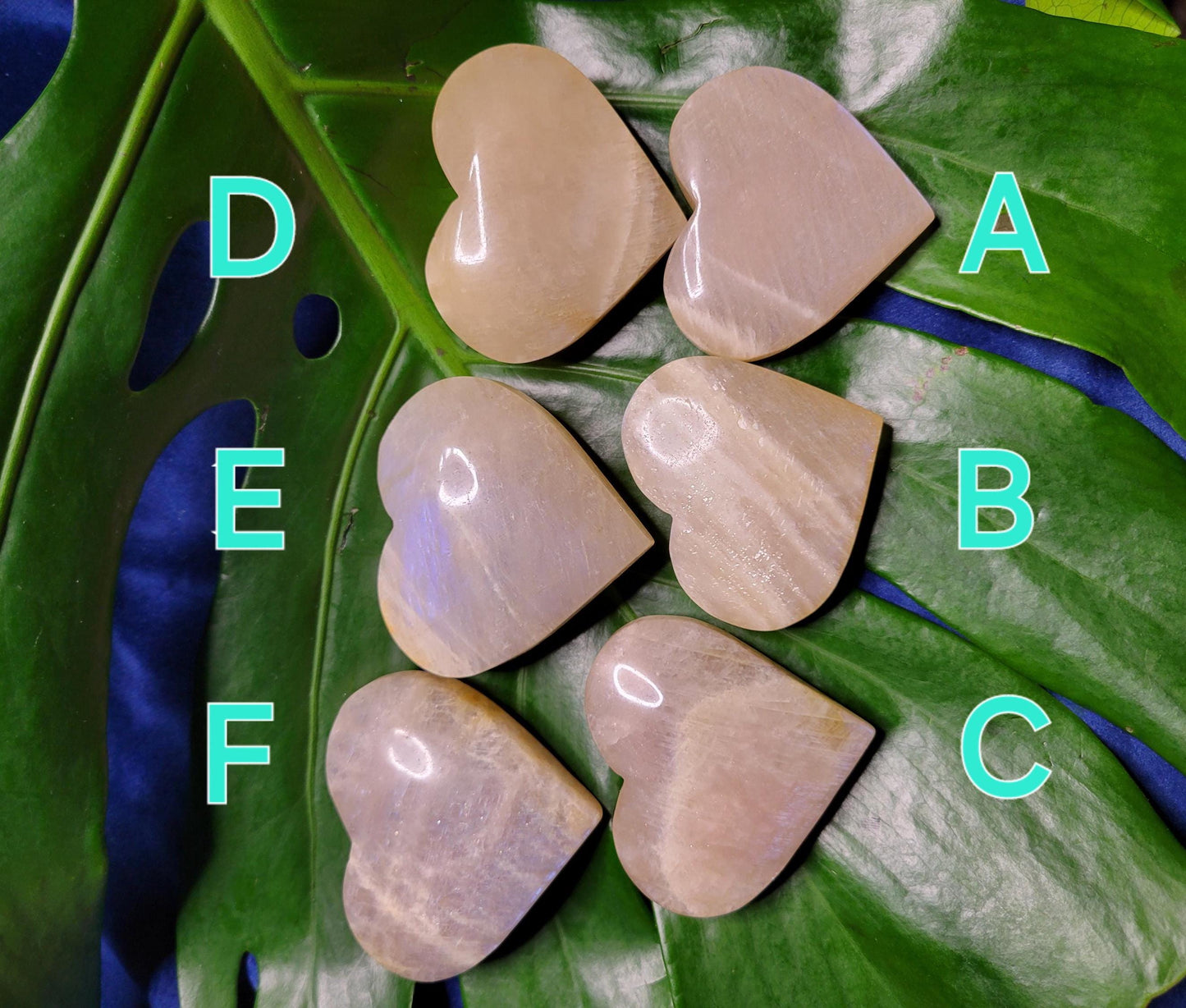 Moonstone Hearts with great Blue Flash | Your Pick | Meditation Pocket Size Crystals | Home Decor | Birthday or Valentines Day Love Gift