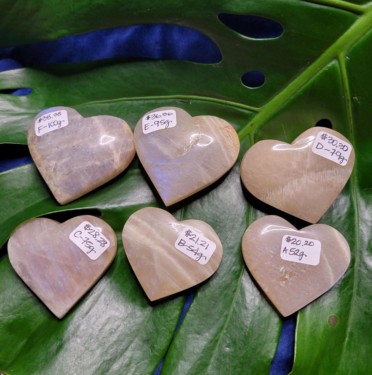 Moonstone Hearts with great Blue Flash | Your Pick | Meditation Pocket Size Crystals | Home Decor | Birthday or Valentines Day Love Gift