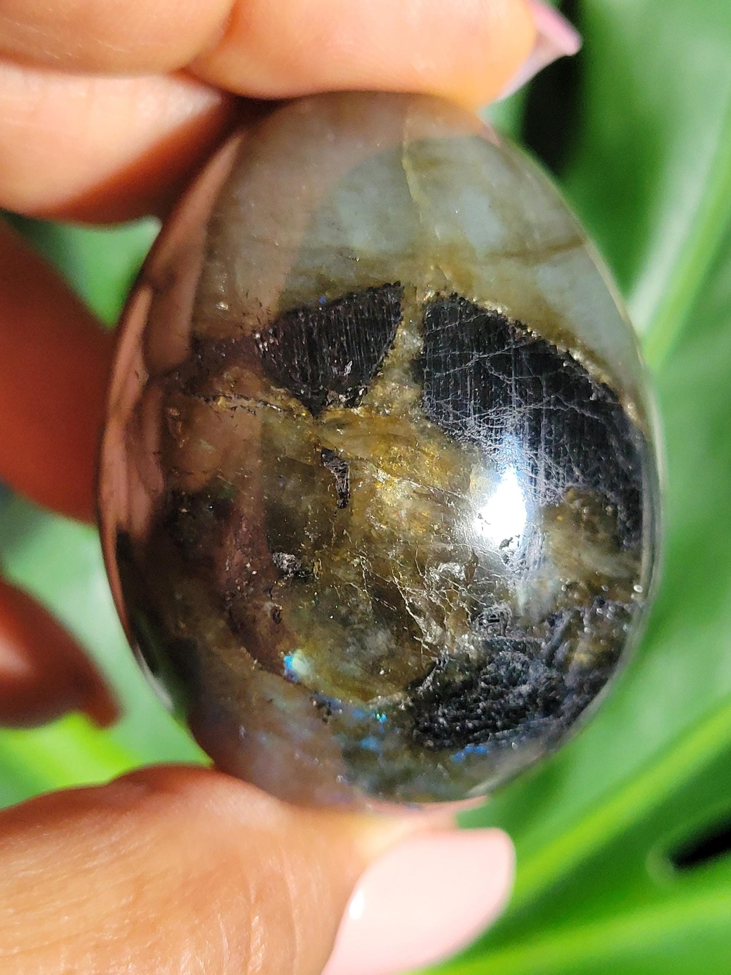Flashy Labradorite Egg with Black Tourmaline from Madagascar-Birthday Anniversary Christmas Gift Ideas-Crystal Love Healing Energy