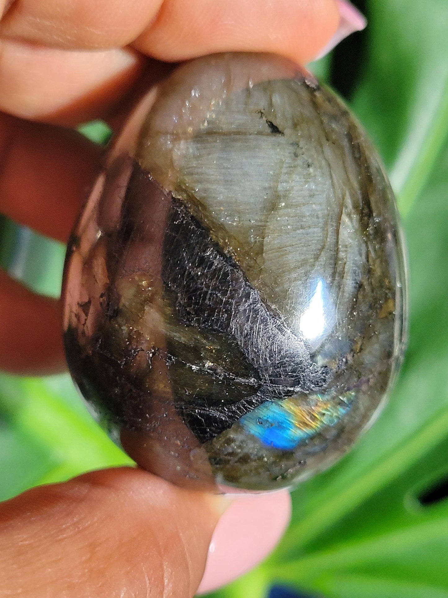 Flashy Labradorite Egg with Black Tourmaline from Madagascar-Birthday Anniversary Christmas Gift Ideas-Crystal Love Healing Energy