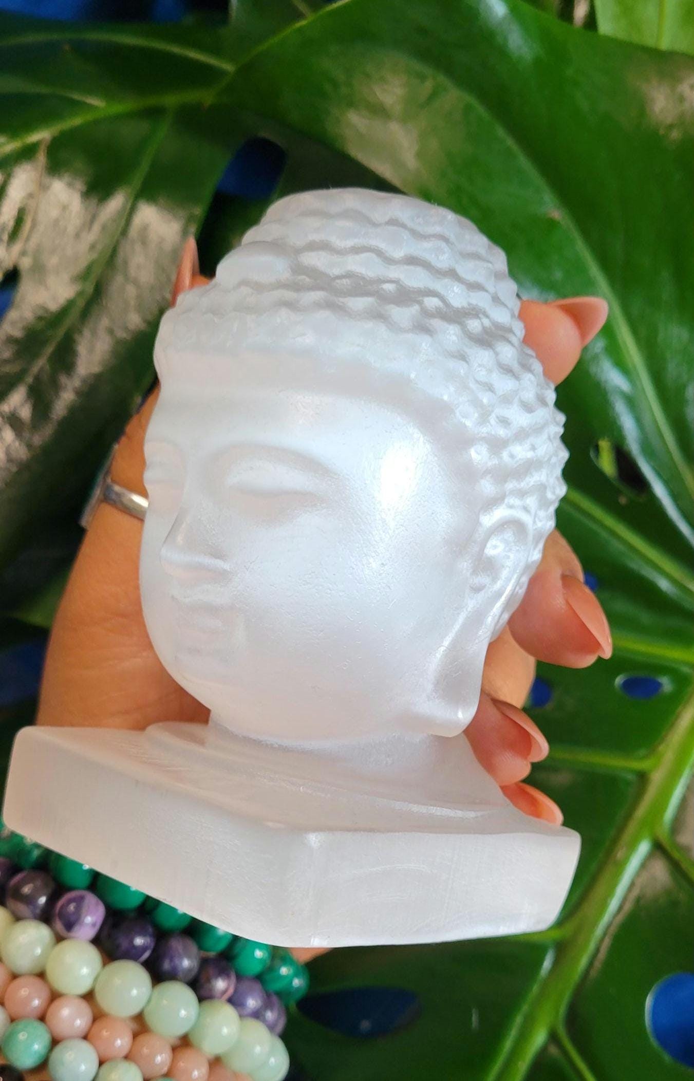 Selenite Buddha Head Crystal Carving|Space and Crystal Cleanser|Crystal Collector|Home Decor|Meditation|Gift ideas|Calming and Purifying