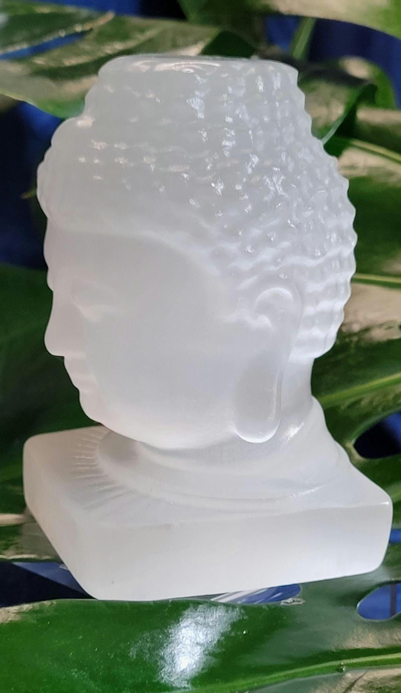 Selenite Buddha Head Crystal Carving|Space and Crystal Cleanser|Crystal Collector|Home Decor|Meditation|Gift ideas|Calming and Purifying