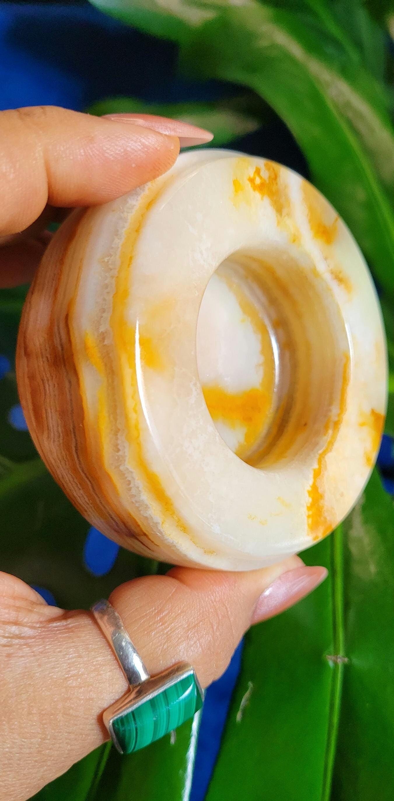 Green Onyx Crystal Sphere Stand | Candle Holder | Jewelry Bowl |Banding | From Pakistan | Home Decor | Birthday Anniversary Christmas Gift